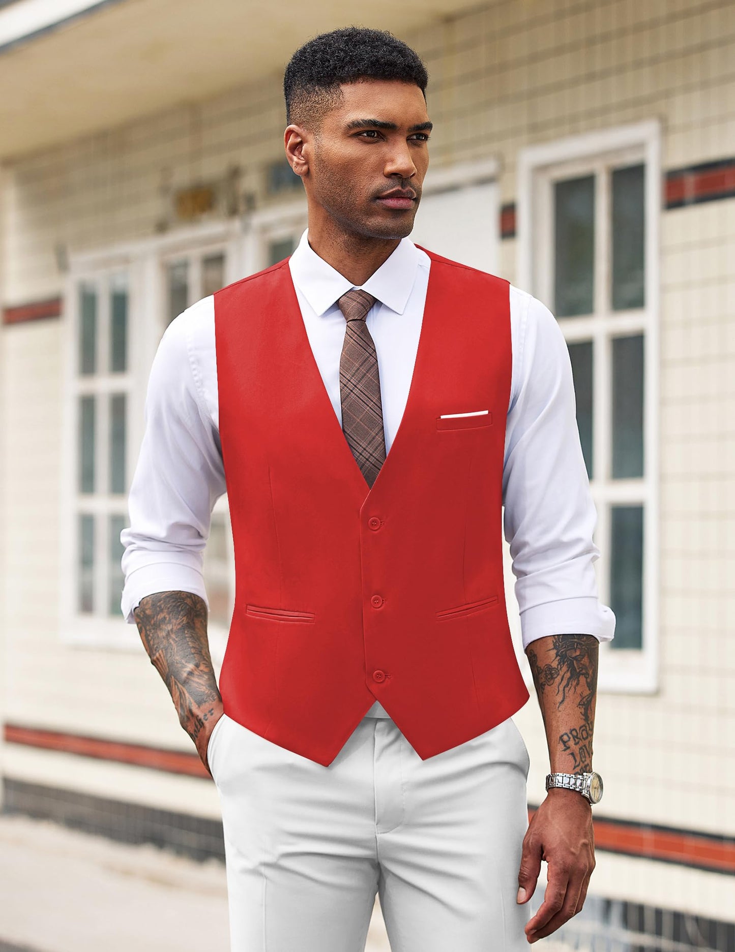 COOFANDY Men's Formal Suit Vest Slim Fit Casual Business Dress Waistcoat Vest