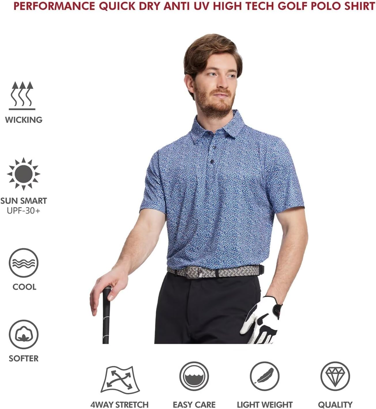 Men's Golf Polo Shirts Short Sleeve Striped Performance Moisture Wicking Dry Fit Golf Shirts for Men