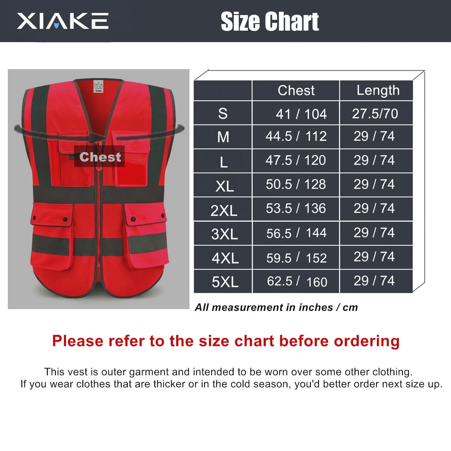 XIAKE Multiple Pockets Class 2 High Visibility Reflective Safety Vest Men Women Work Construction Vest Meets ANSI Standards