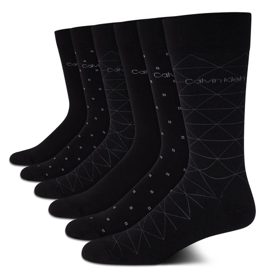 Calvin Klein Men's Dress Socks - 6 Pairs Classic Comfort Stay Up Cuff Mixed Pattern Socks - Dress Socks for Men (7-12), Size 7-12, Black Assorted