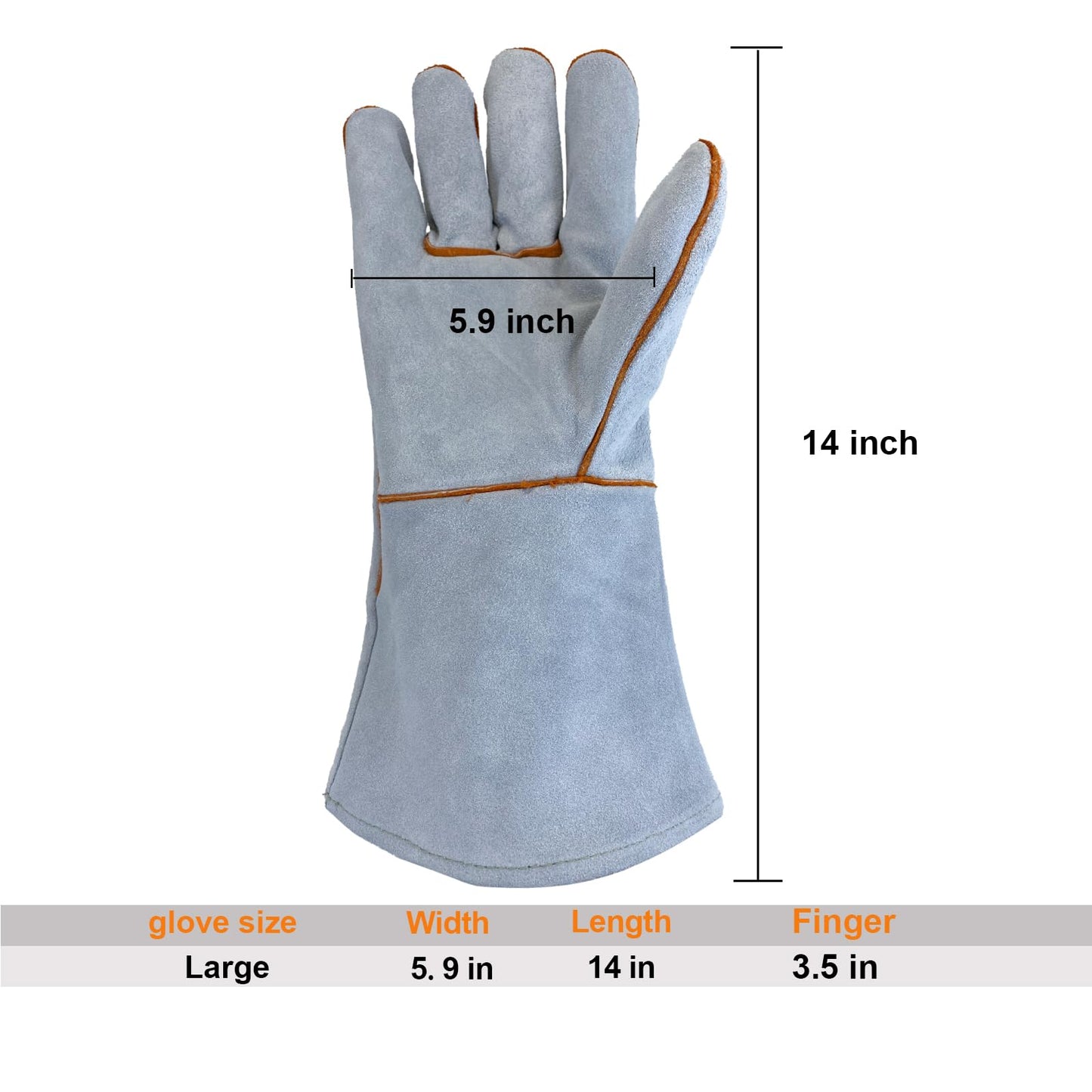 Welding Gloves 14 Inches, 932℉ Heat Fire Resistant Leather Welding Gloves for Tig/Mig/Stick, Mitts for BBQ/Oven/Grill/Fireplace/Furnace/Stove/Animal Handling Gloves with Soft Lining