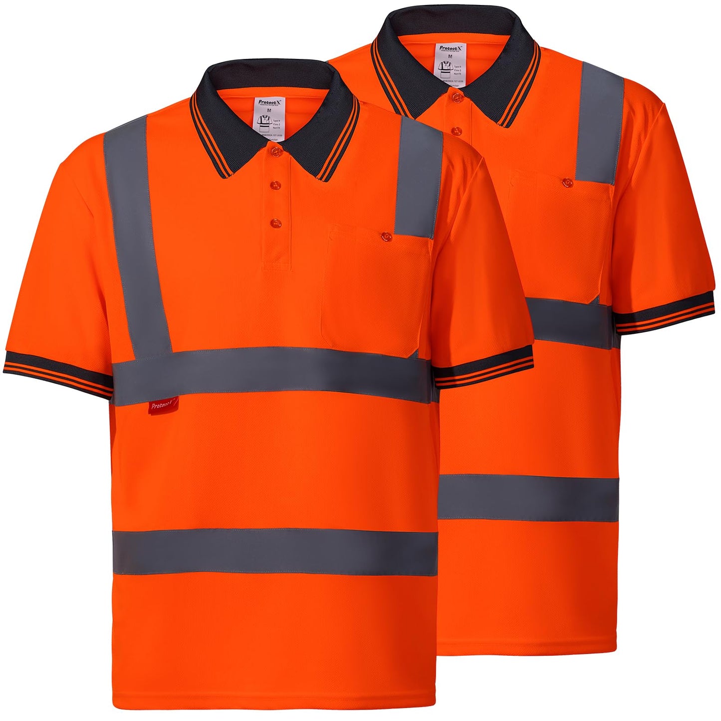 ProtectX High Visibility Short Sleeve Reflective Safety T-Shirt, Men's Heavy Duty Breathable Hi Vis Shirts, Class 2 Type R