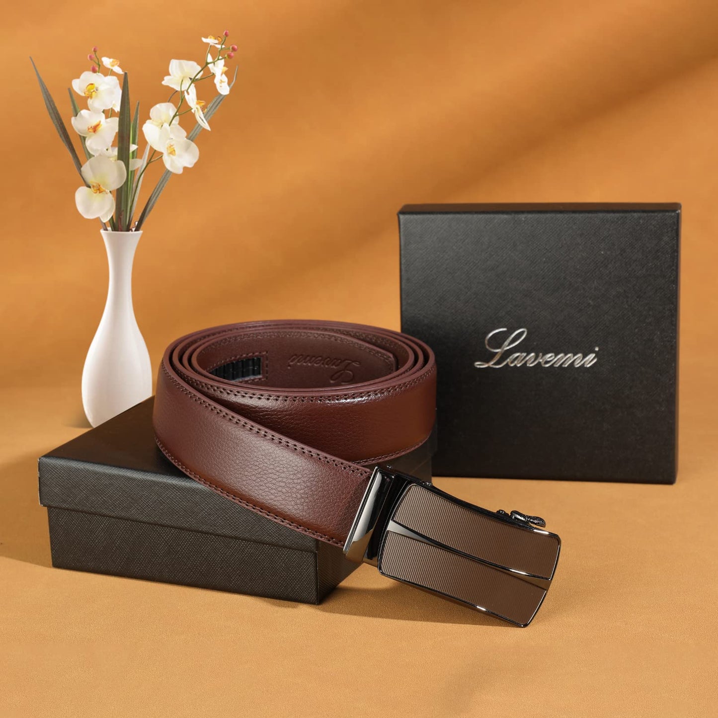 Lavemi Men's Real Leather Ratchet Dress Casual Belt, Cut to Exact Fit,Elegant Gift Box