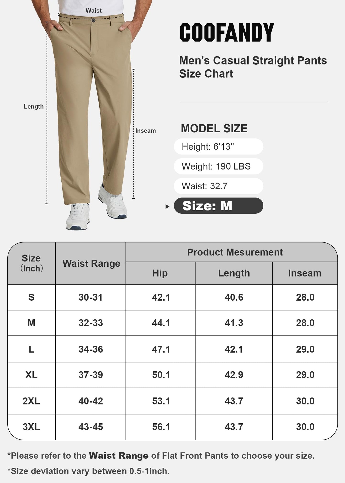 COOFANDY Men's Casual Pants Classic Fit Flat Front Pants Lightweight Elastic Waist Golf Trousers with Pockets