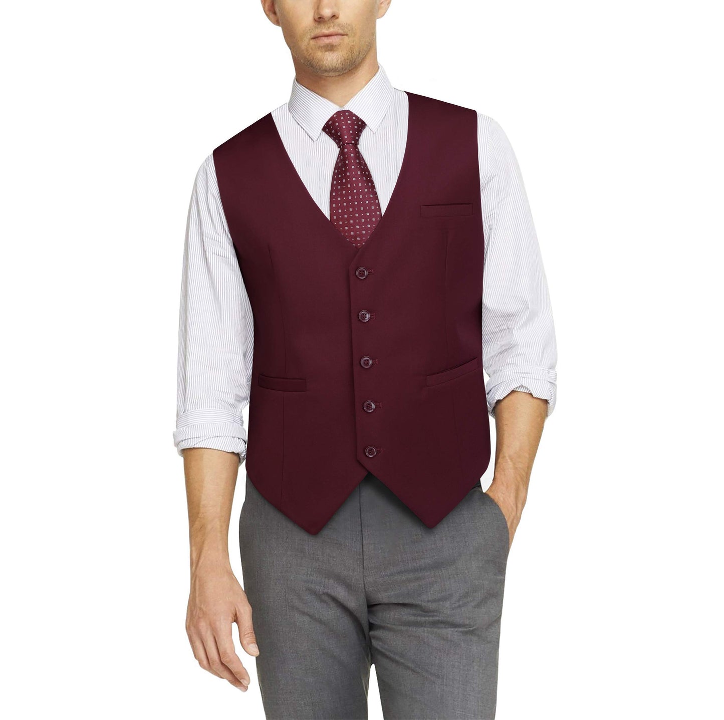 HISDERN Men's Suit Vest Business Formal Dress Waistcoat Vest with 3 Pockets for Suit or Tuxedo