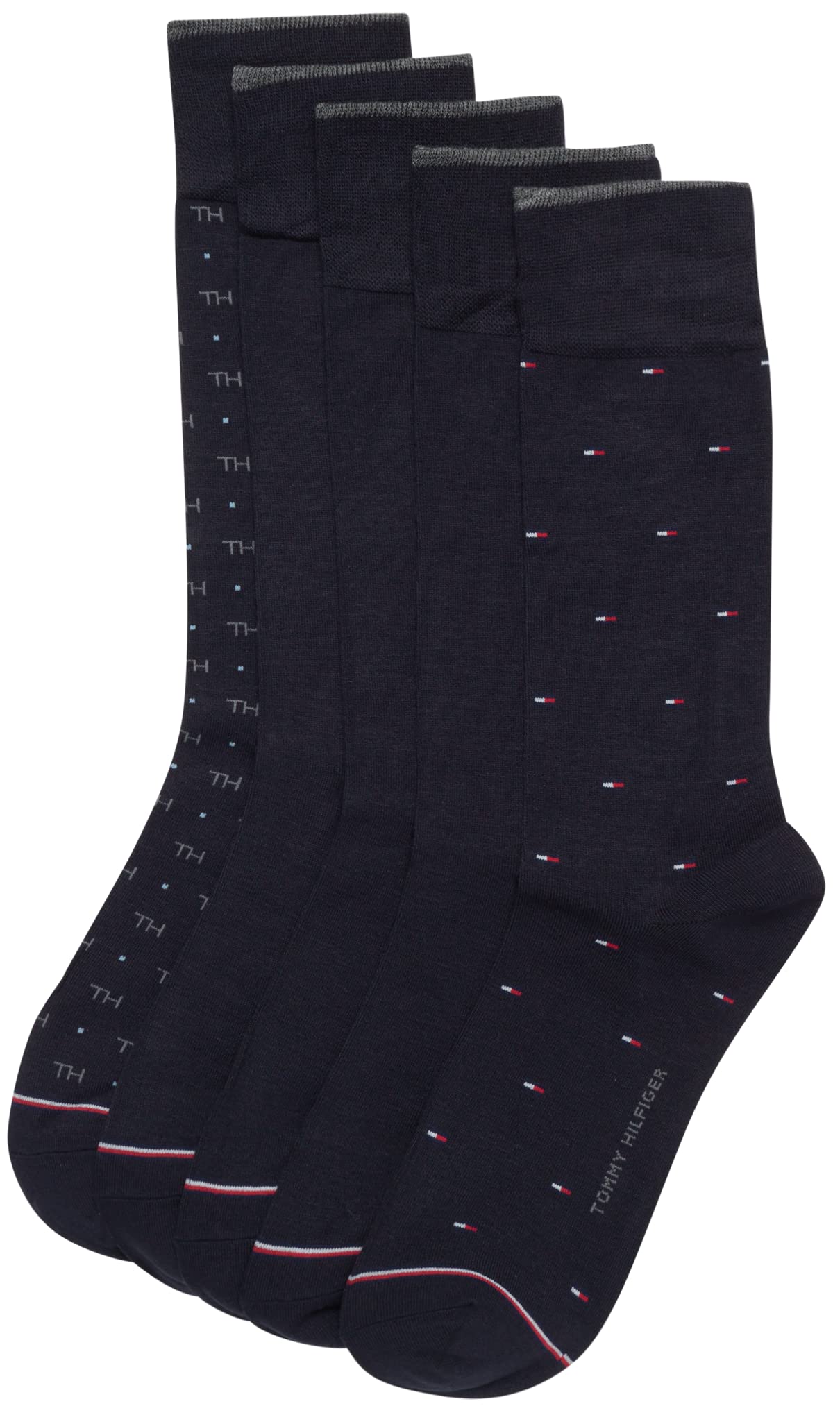 Tommy Hilfiger Men's Dress Socks - 5 Pack Lightweight Patterned Comfort Crew Socks for Men - Mens Long Work Socks (Size 7-12)