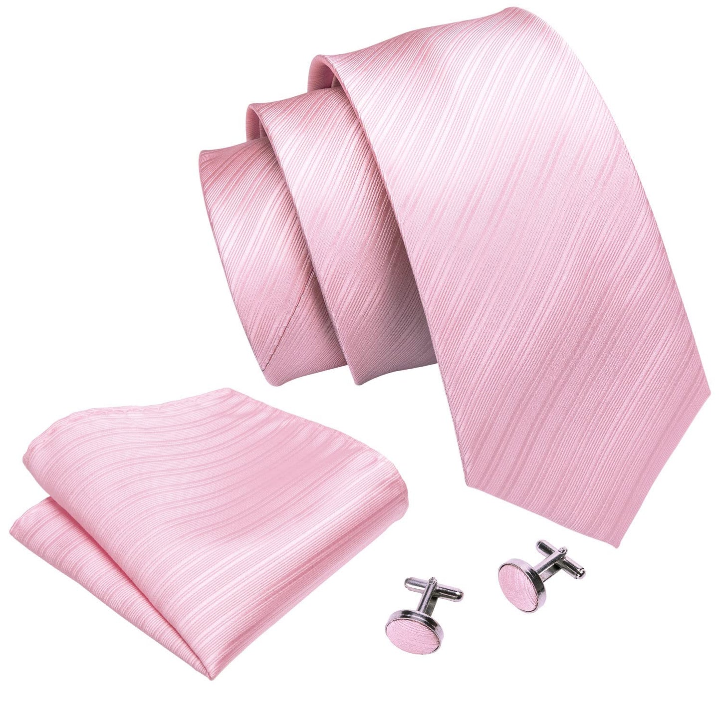 Barry.Wang Stripe Men Ties Set Classic WOVEN Necktie with Handkerchief Cufflinks Formal