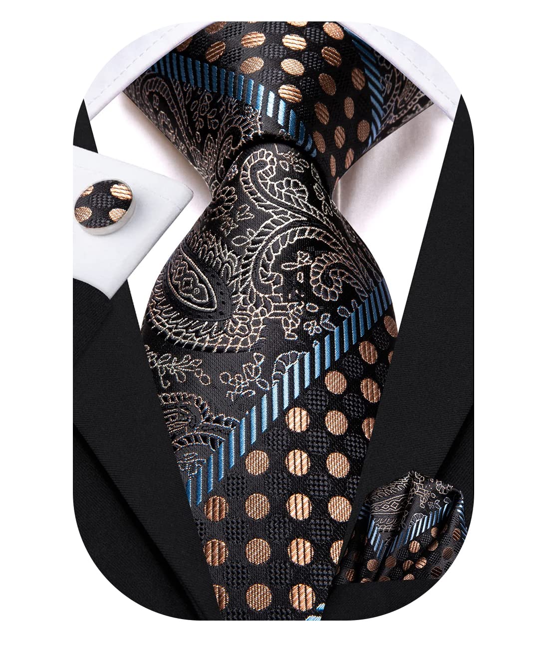 Hi-Tie Silk Paisley Ties for Men Necktie Pocket Square Cufflinks Set Foral Tie Sets Formal Business