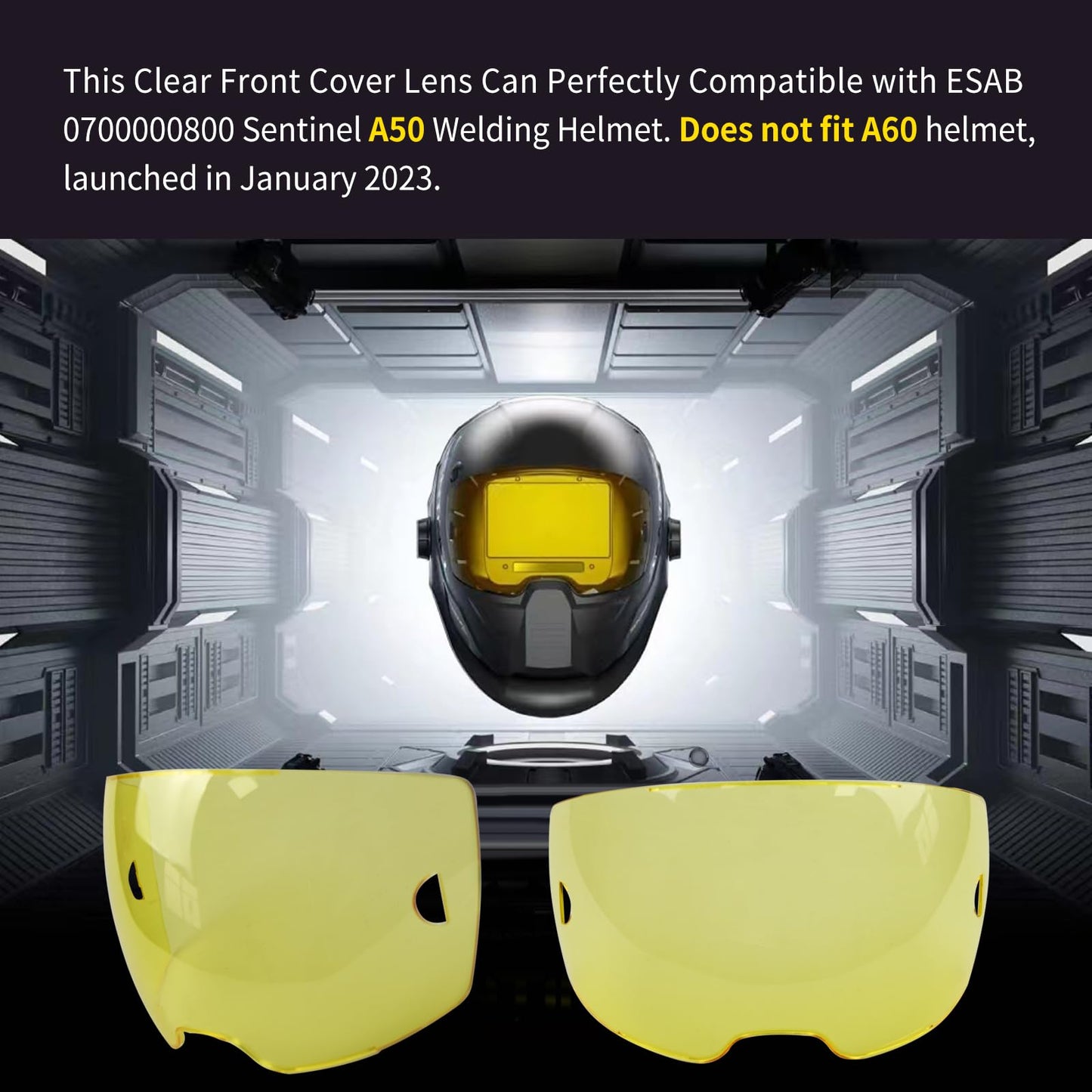 5 PACK 0700000803 Amber Front Cover Lens, Amber Polycarbonate Outside Cover Lens, 3.93" x 2.36" Viewing Lens, A50 Welding Helmet Cover Lens, Compatible with ESAB 0700000800 Sentinel A50 Welding Helmet