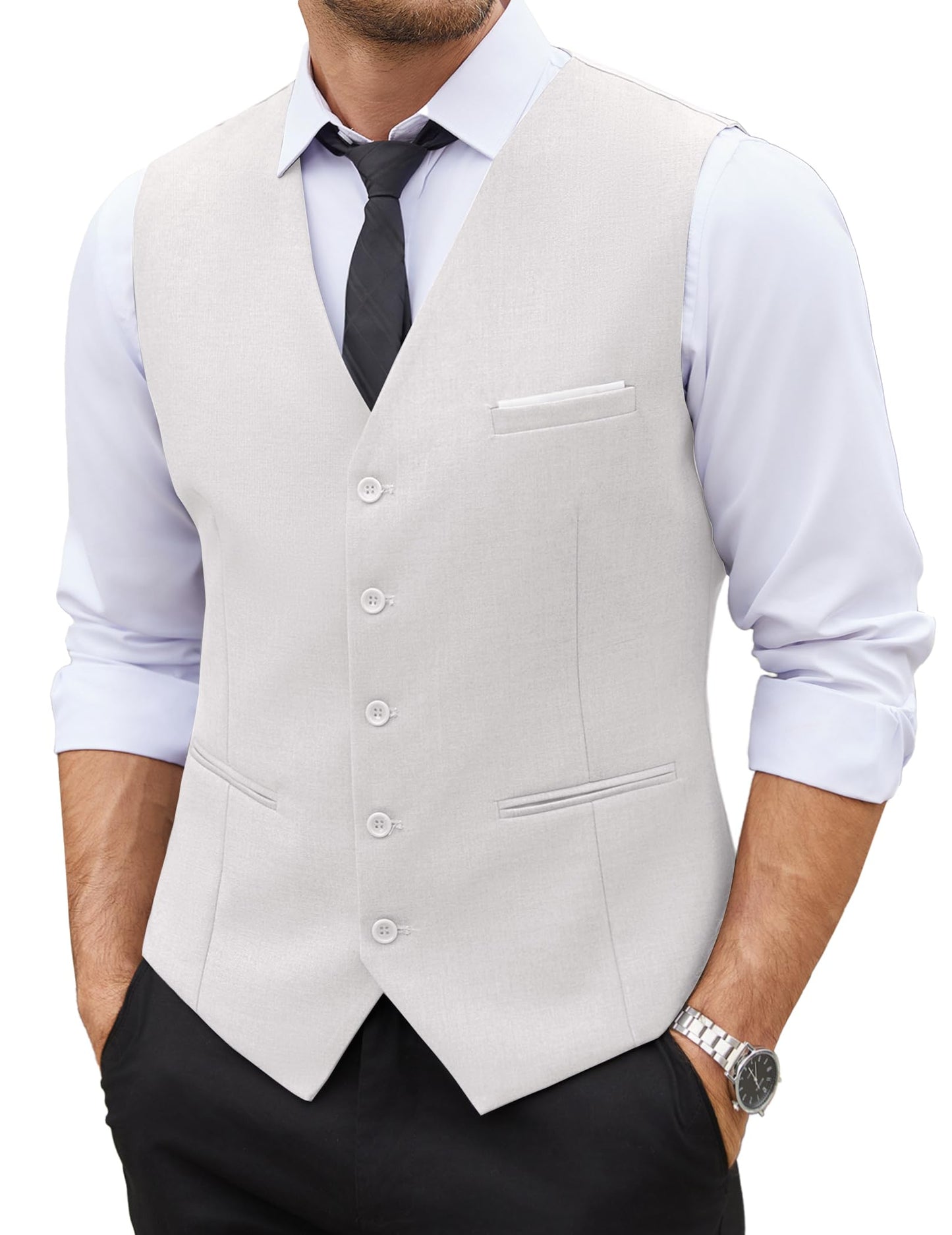 COOFANDY Men's Casual Dress Suit Vest Slim Fit Business Formal Waistcoat Vest