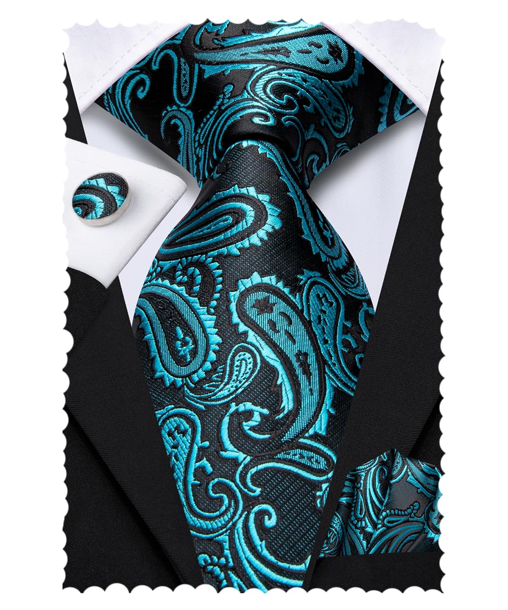 Hi-Tie Silk Paisley Ties for Men Necktie Pocket Square Cufflinks Set Foral Tie Sets Formal Business