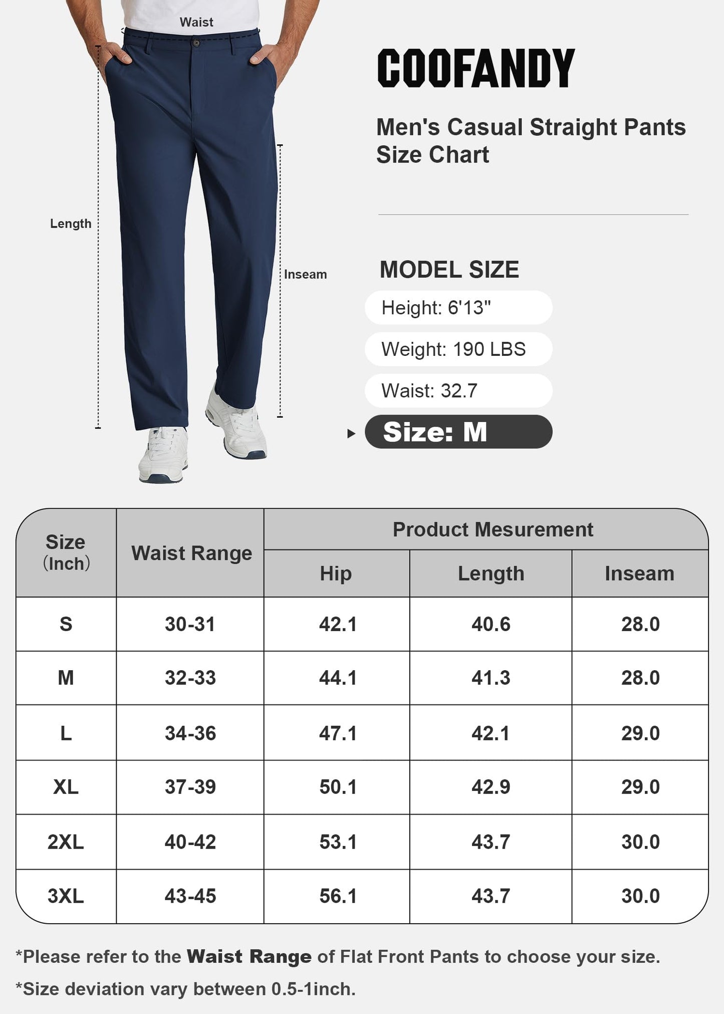 COOFANDY Men's Casual Pants Classic Fit Flat Front Pants Lightweight Elastic Waist Golf Trousers with Pockets