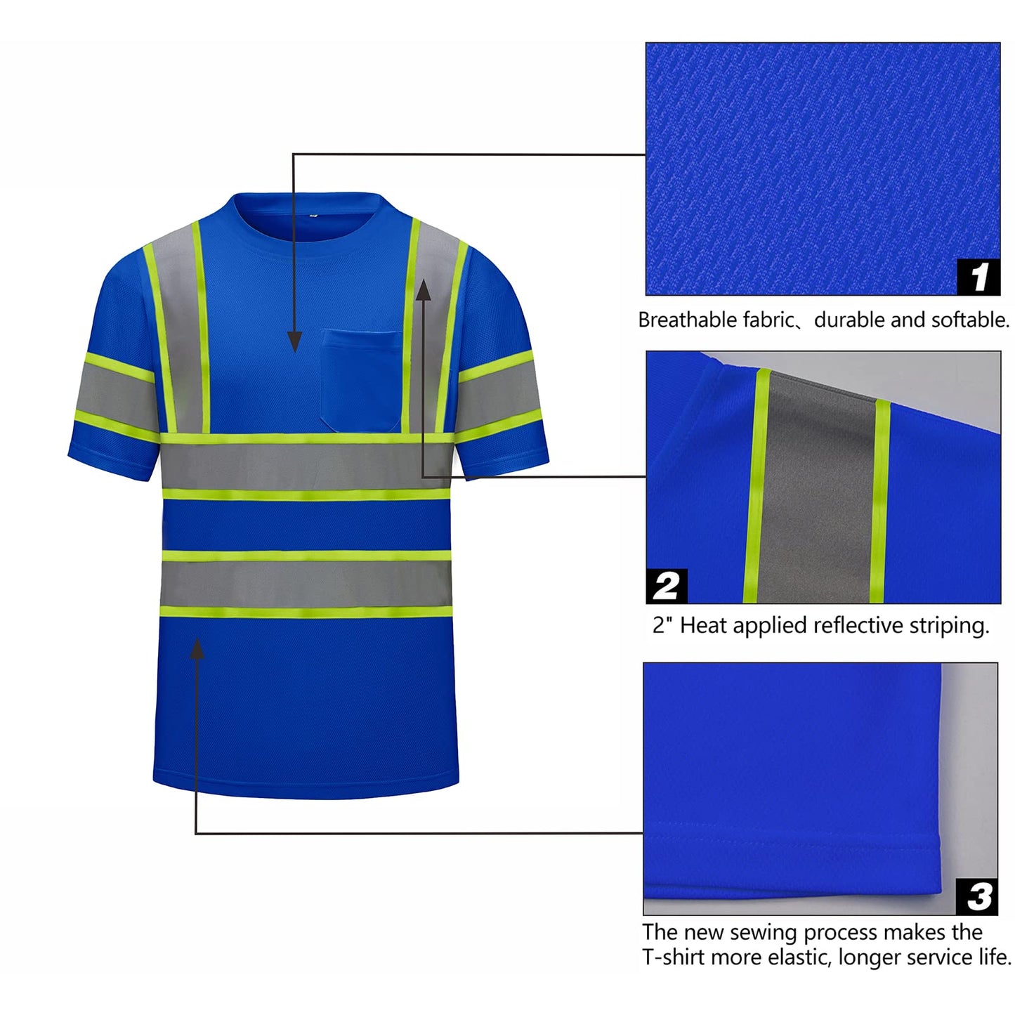 High Visibility Shirts Quick Dry Safety T Shirts with Reflective Strips and Pocket Short Sleeve Mesh Hi Vis Construction Work Class 2 Shirt for Men/Women Black Bottom Lime,Medium