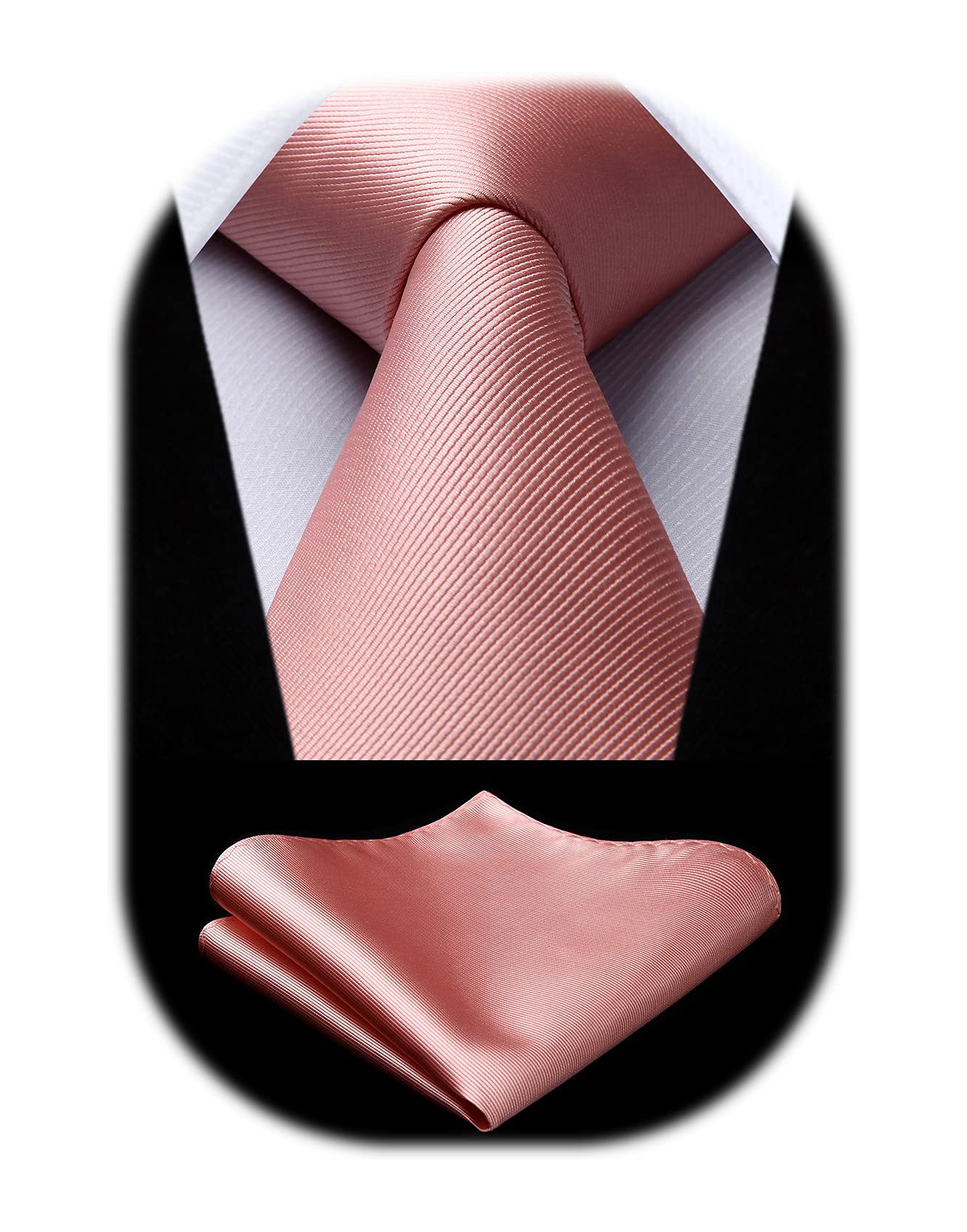 HISDERN Mens Ties Solid Color Ties for Men Formal Necktie with Pocket Square Set Satin Silk Neck Tie Handkerchiefs Set