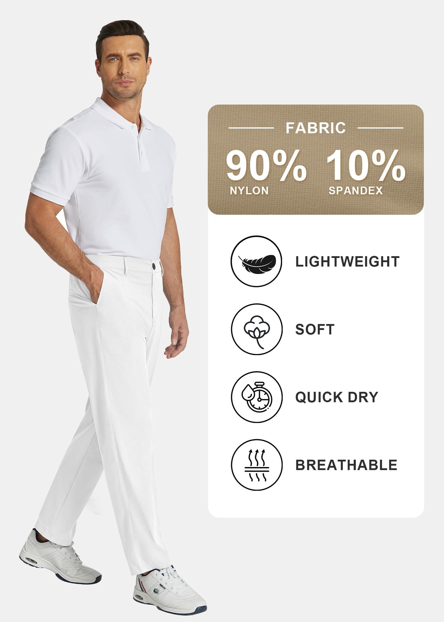 COOFANDY Men's Casual Pants Classic Fit Flat Front Pants Lightweight Elastic Waist Golf Trousers with Pockets