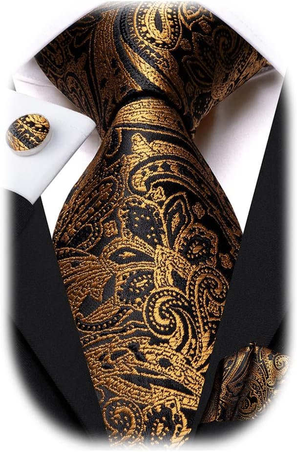 Dubulle Mens Tie Set Solid Paisley Silk Striped Necktie for Men with Cufflinks Tie and Pocket Square