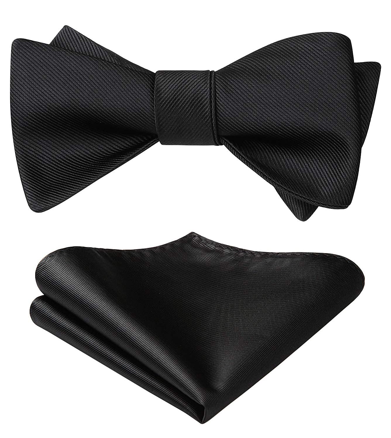 HISDERN Bow Ties for Men Solid Color Self Tie Bow Tie Pocket Square Set Classic Formal Satin Bowties for Tuxedo Wedding Party