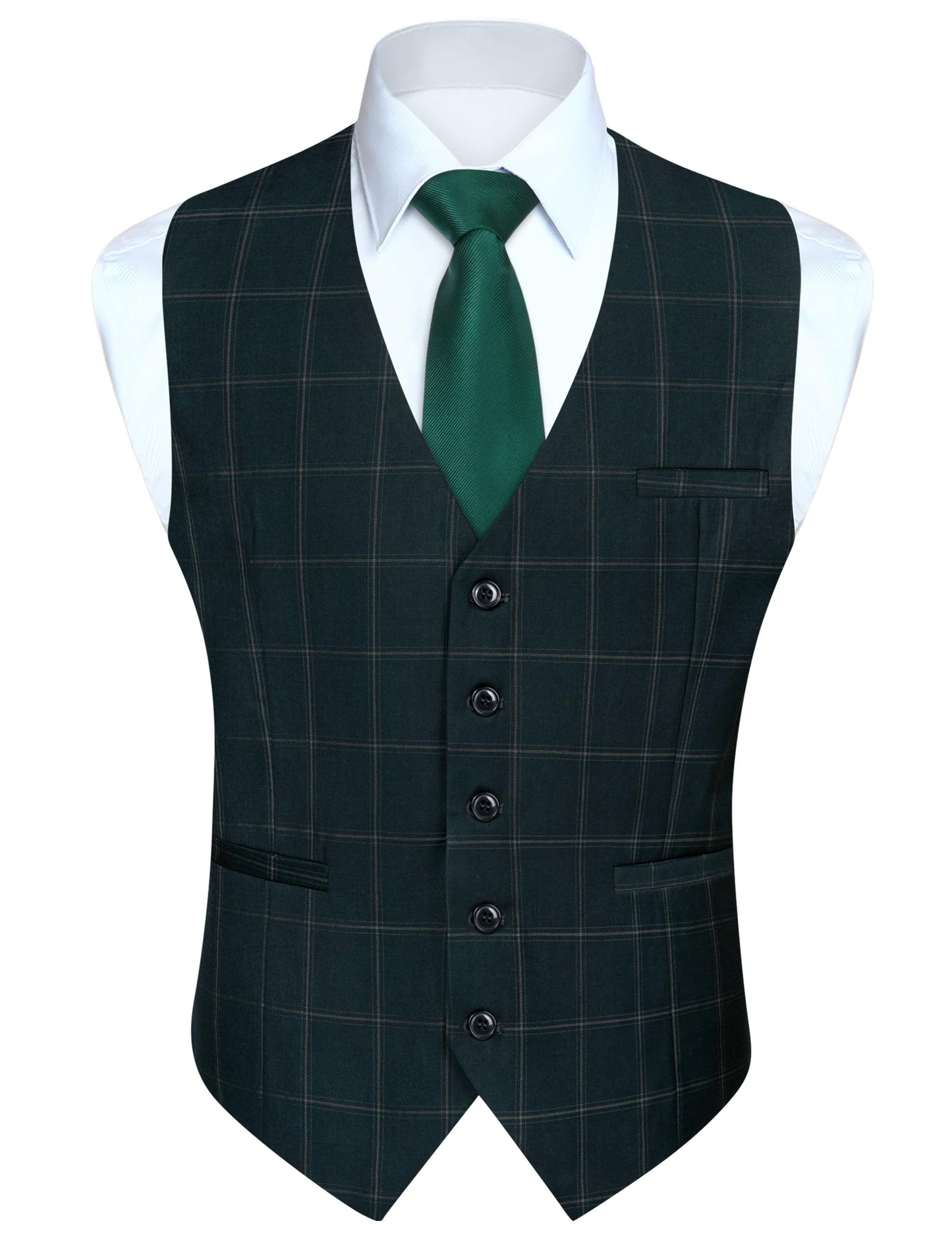 HISDERN Men's Suit Vest Business Plaid Formal Dress Waistcoat Slim Fit Vests for Men with 3 Pocket for Suit or Tuxedo