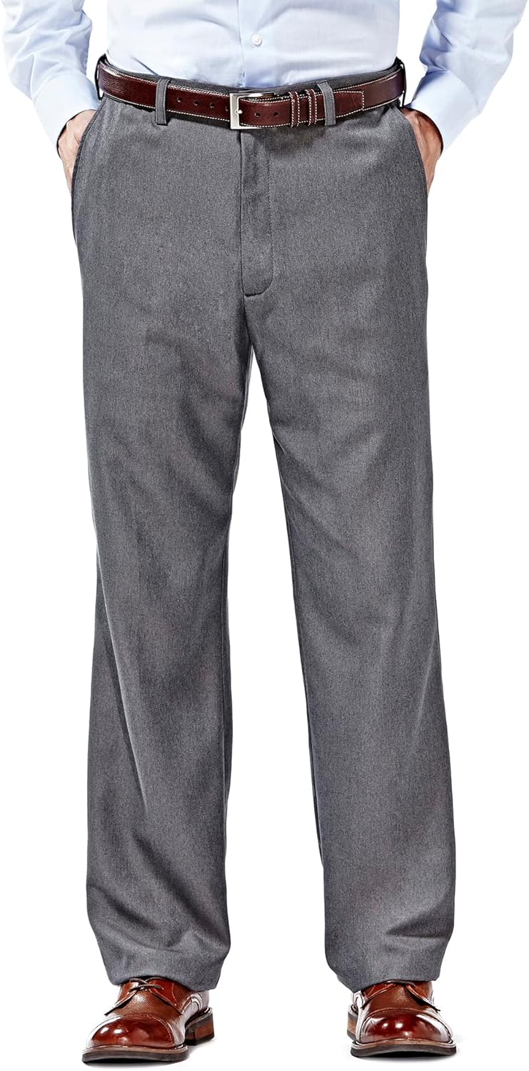 Haggar Mens Cool 18 Classic Fit Flat Front Hidden Expandable Waistband Casual Pant