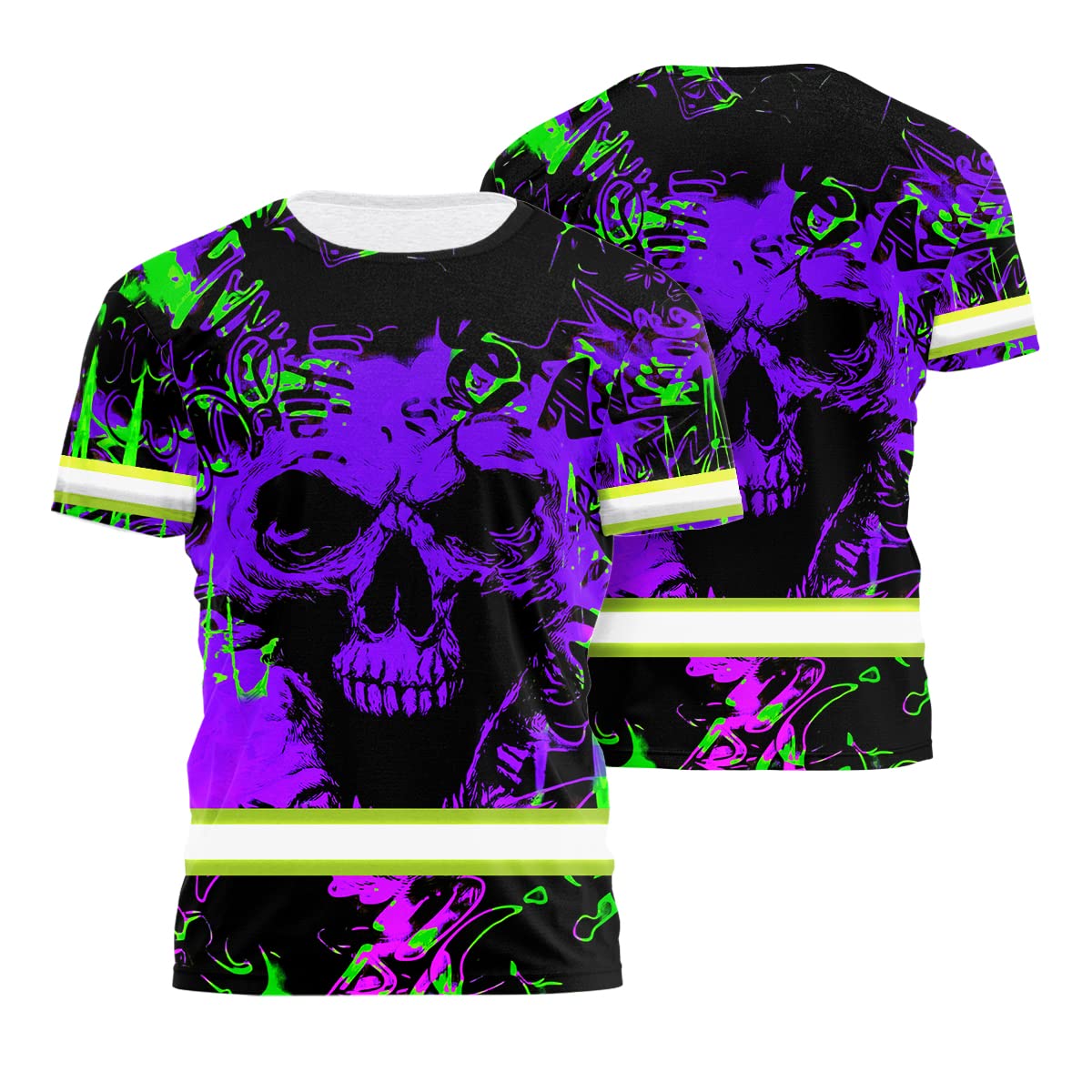 Color US Flag Skull High Visibility Shirt for Men Custom Name Safety Shirts Workwear for Patriotic, Runners