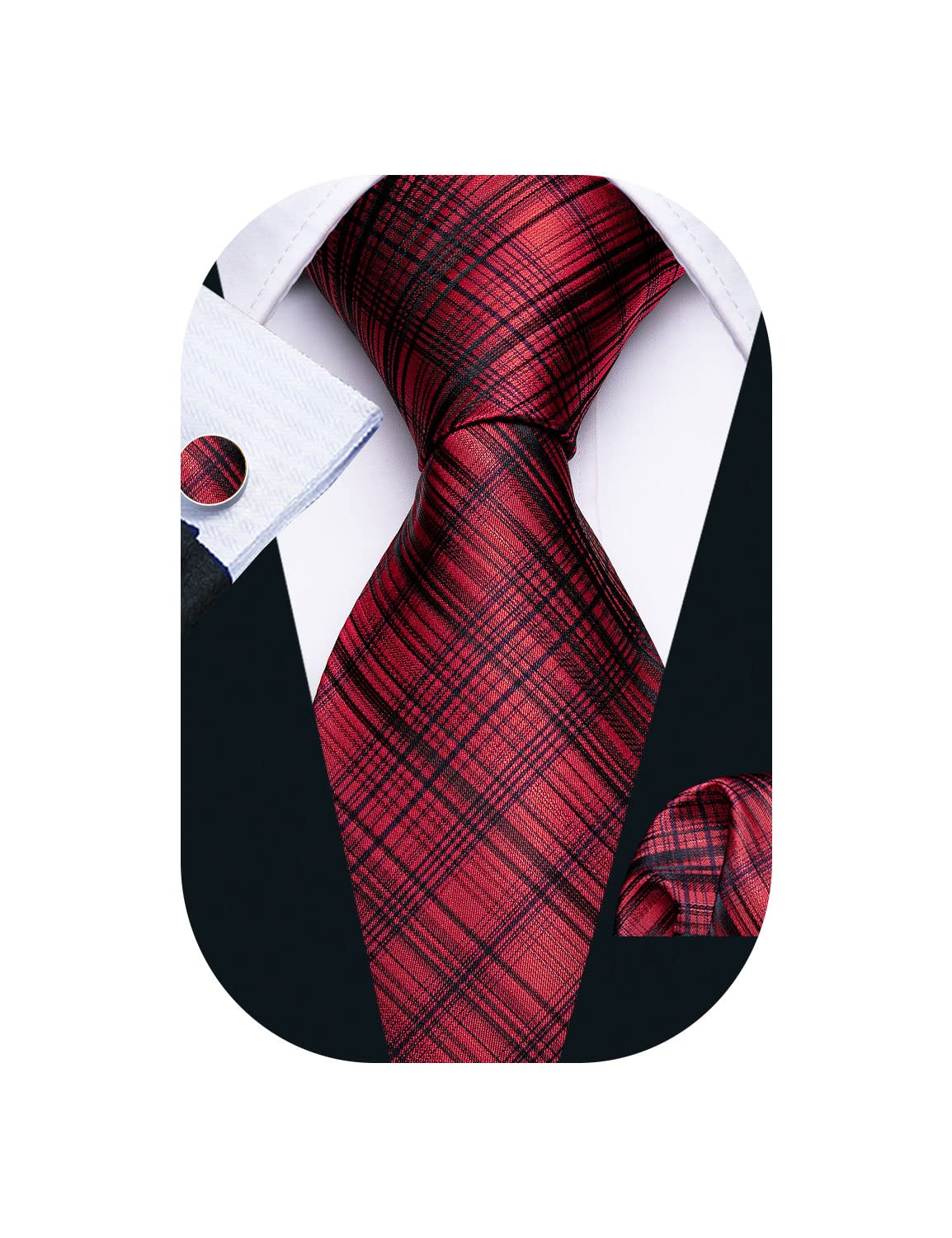 Barry.Wang Stripe Men Ties Set Classic WOVEN Necktie with Handkerchief Cufflinks Formal