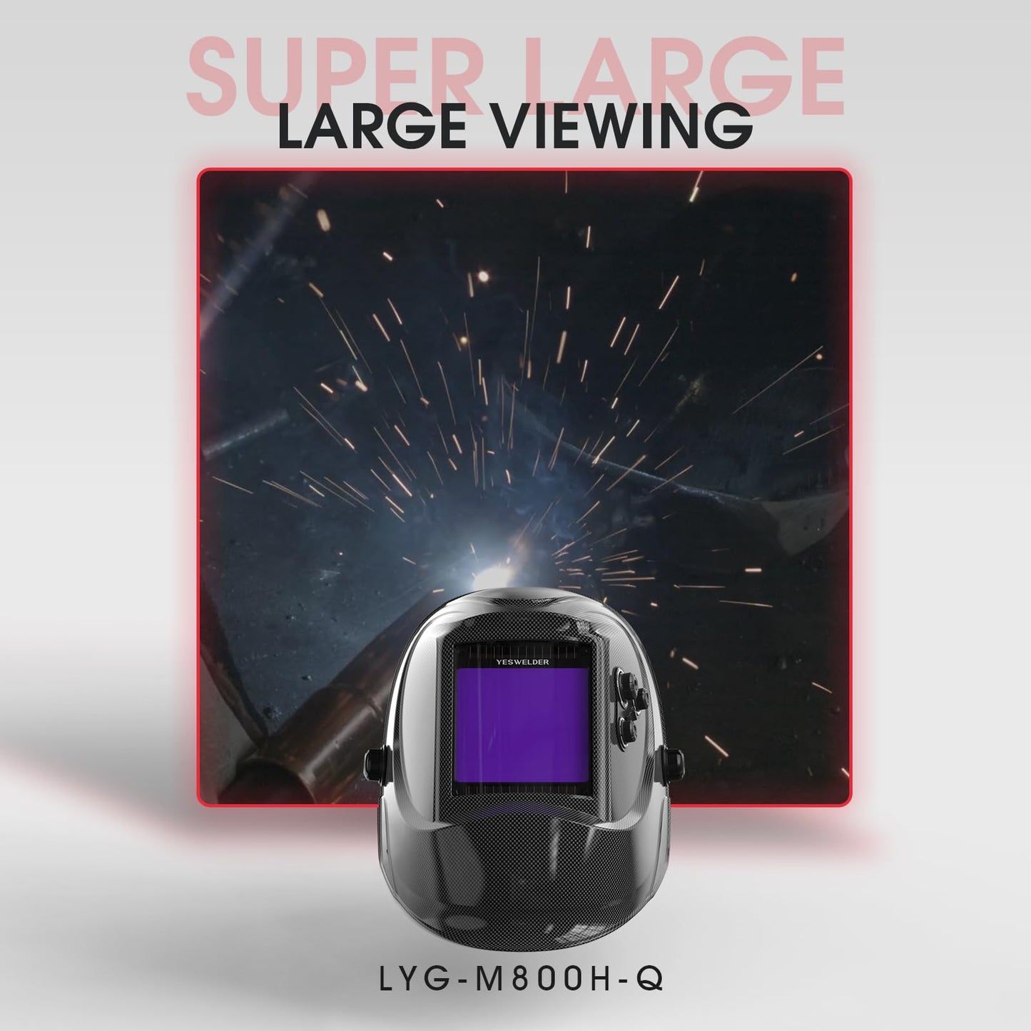 YESWELDER Large Viewing Screen 3.93"X3.66" True Color Solar Power Auto Darkening Welding Helmet, 4 Arc Sensor Wide Shade 4/5-9/9-13 for TIG MIG Arc Weld Grinding Welder Mask LYG-M800H-Q