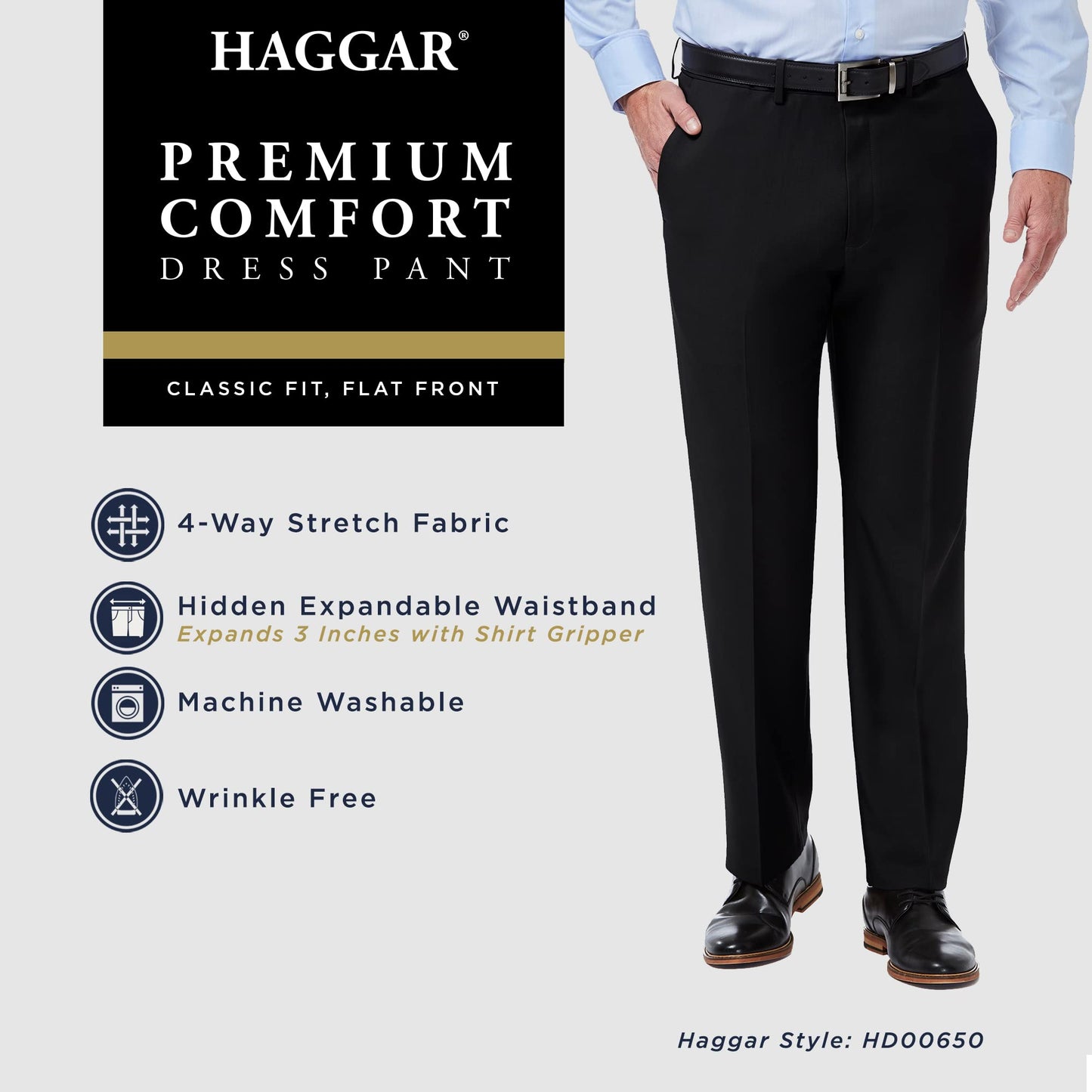 Haggar Men's Premium Comfort Classic Fit Flat Front Hidden Comfort Waistband Pant (Regular and Big & Tall Sizes)