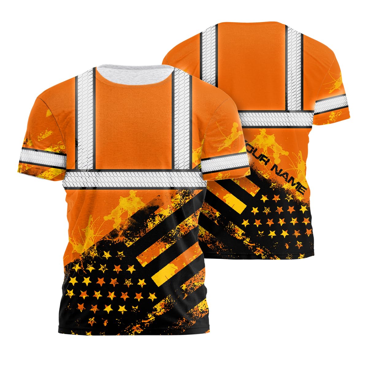 Color US Flag Skull High Visibility Shirt for Men Custom Name Safety Shirts Workwear for Patriotic, Runners