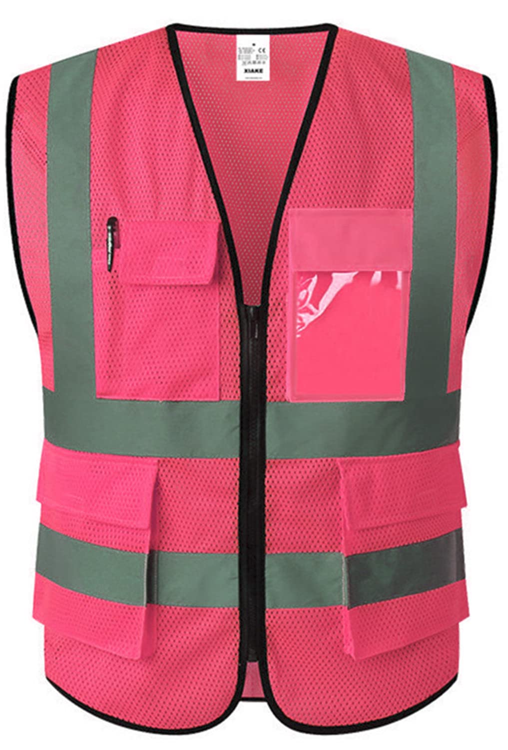 XIAKE Multiple Pockets Class 2 High Visibility Reflective Safety Vest Men Women Work Construction Vest Meets ANSI Standards