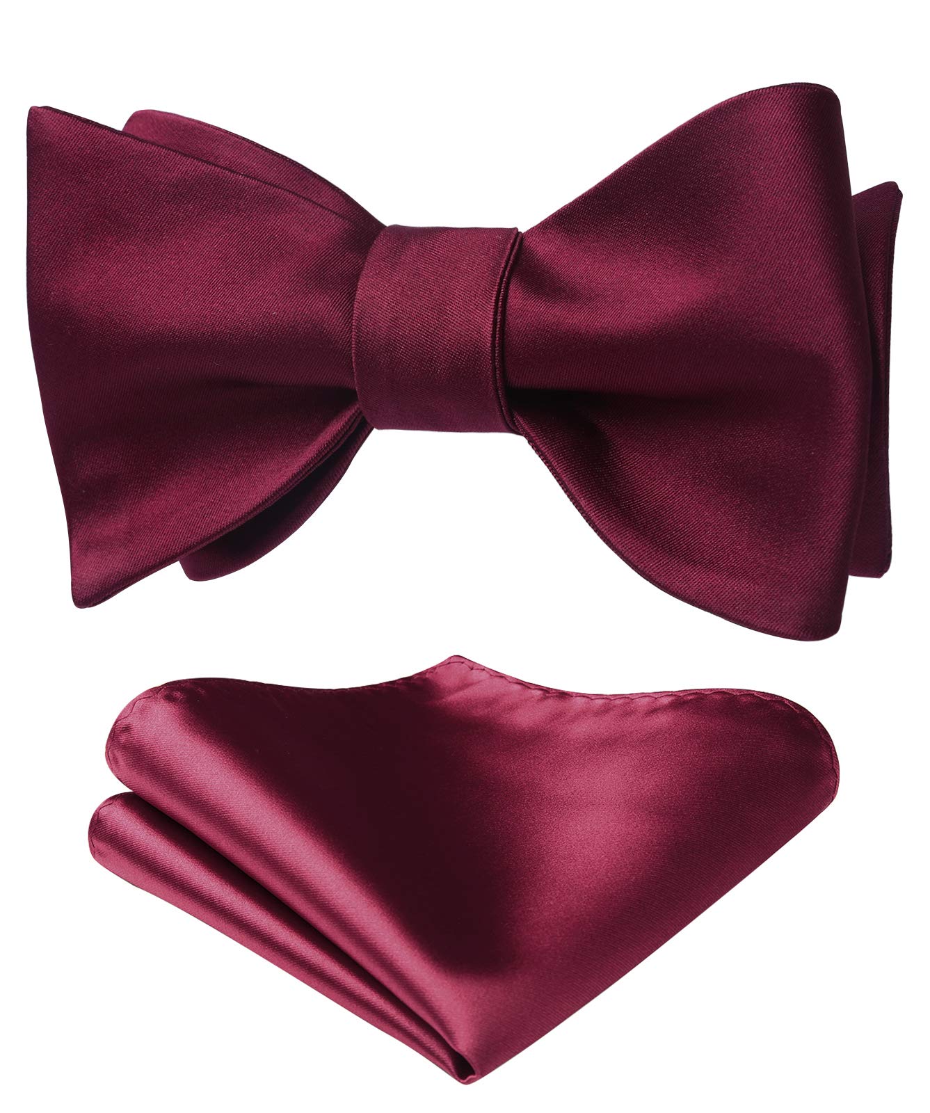 HISDERN Bow Ties for Men Solid Color Self Tie Bow Tie Pocket Square Set Classic Formal Satin Bowties for Tuxedo Wedding Party