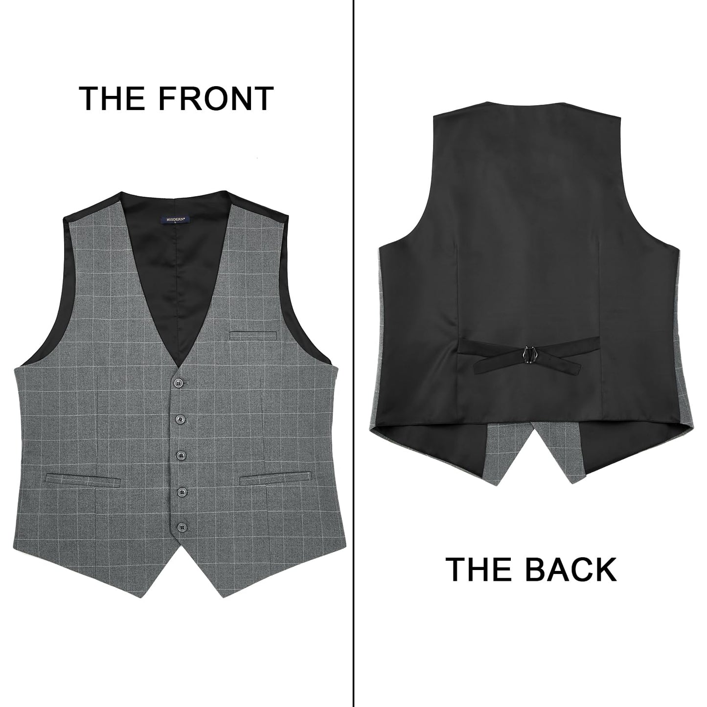 HISDERN Men's Suit Vest Business Plaid Formal Dress Waistcoat Slim Fit Vests for Men with 3 Pocket for Suit or Tuxedo