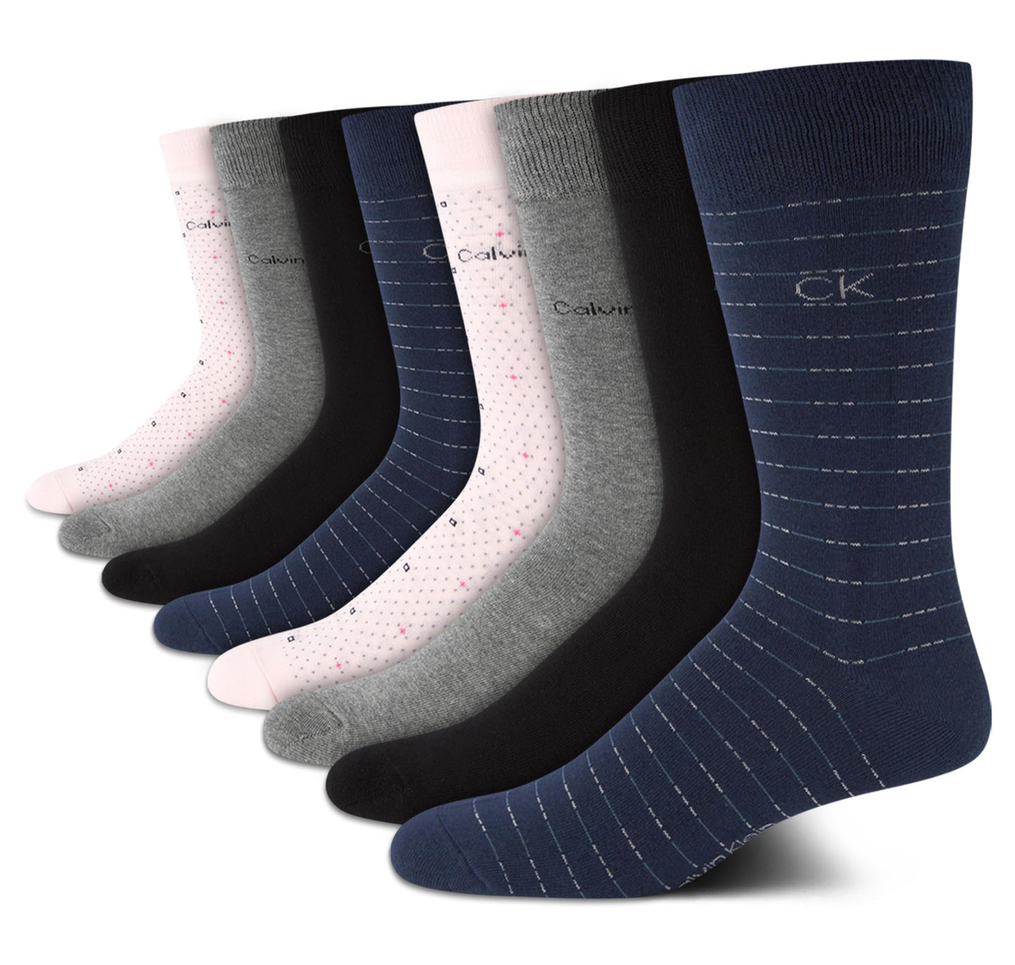 Calvin Klein Men's Dress Socks - Lightweight Cotton Blend Crew Socks (8 Pairs)