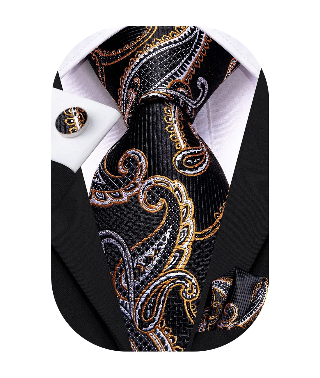 Hi-Tie Silk Paisley Ties for Men Necktie Pocket Square Cufflinks Set Foral Tie Sets Formal Business