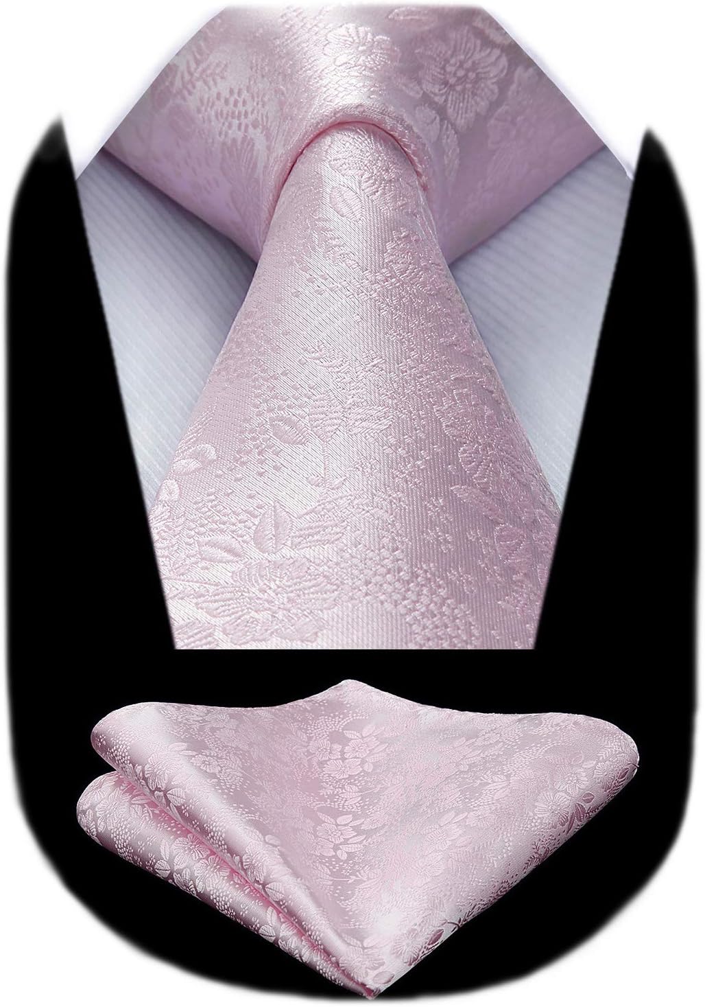 Men Floral Ties Woven Classic 3.4" NeckTie Set Formal Tie Pocket Square for Wedding with Handkerchief