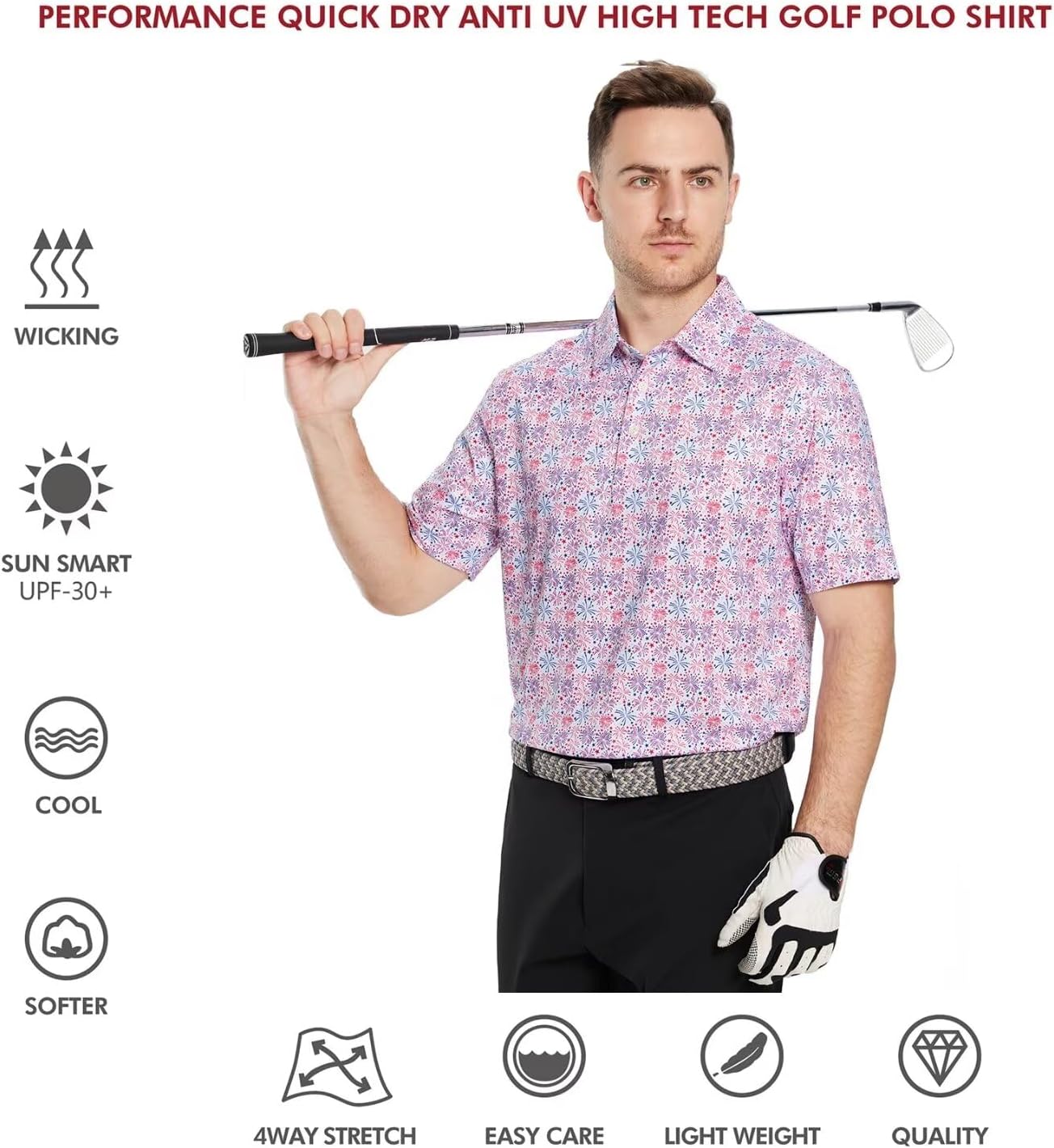 Men's Golf Polo Shirts Short Sleeve Striped Performance Moisture Wicking Dry Fit Golf Shirts for Men