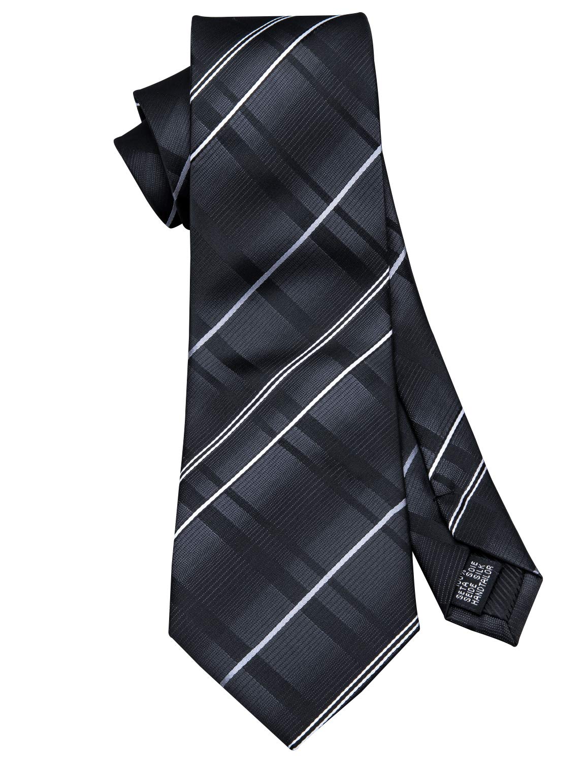 Barry.Wang Stripe Men Ties Set Classic WOVEN Necktie with Handkerchief Cufflinks Formal