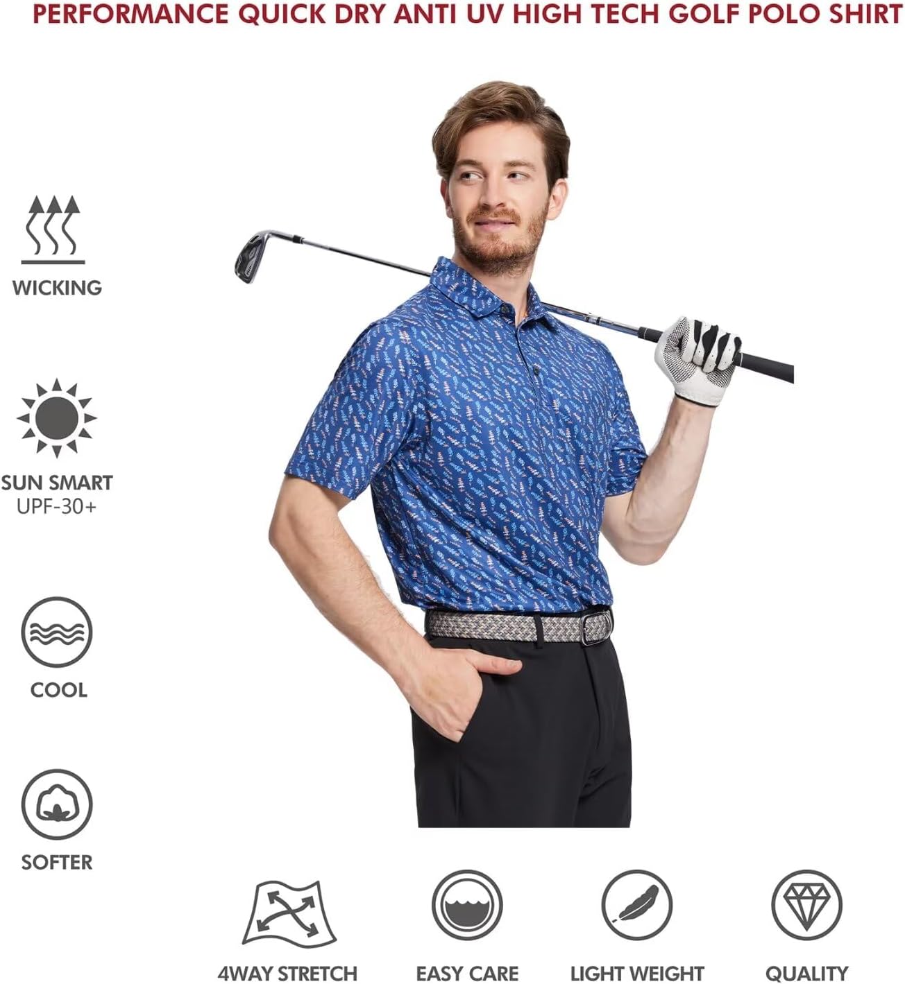 Men's Golf Polo Shirts Short Sleeve Striped Performance Moisture Wicking Dry Fit Golf Shirts for Men