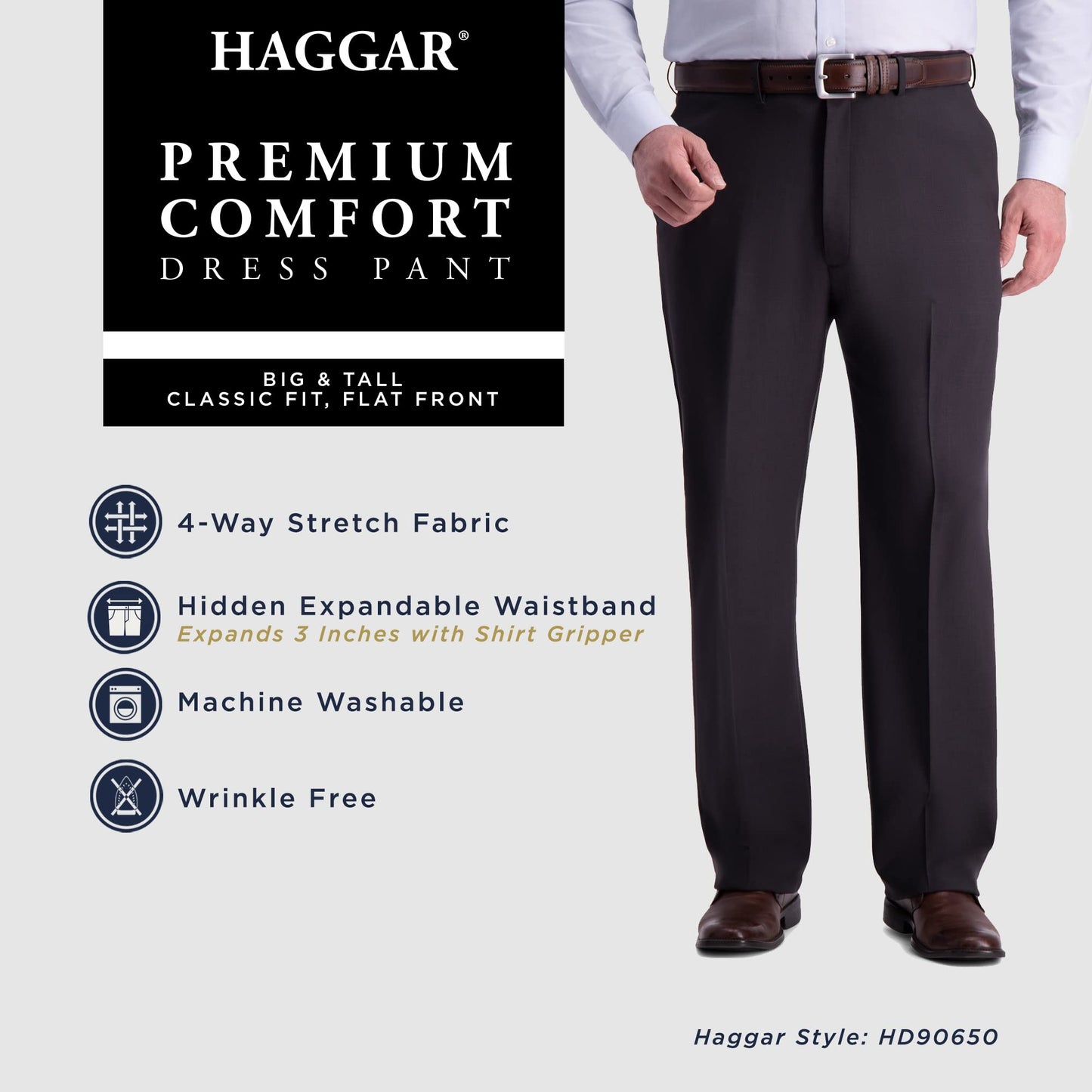 Haggar Men's Premium Comfort Classic Fit Flat Front Hidden Comfort Waistband Pant (Regular and Big & Tall Sizes)