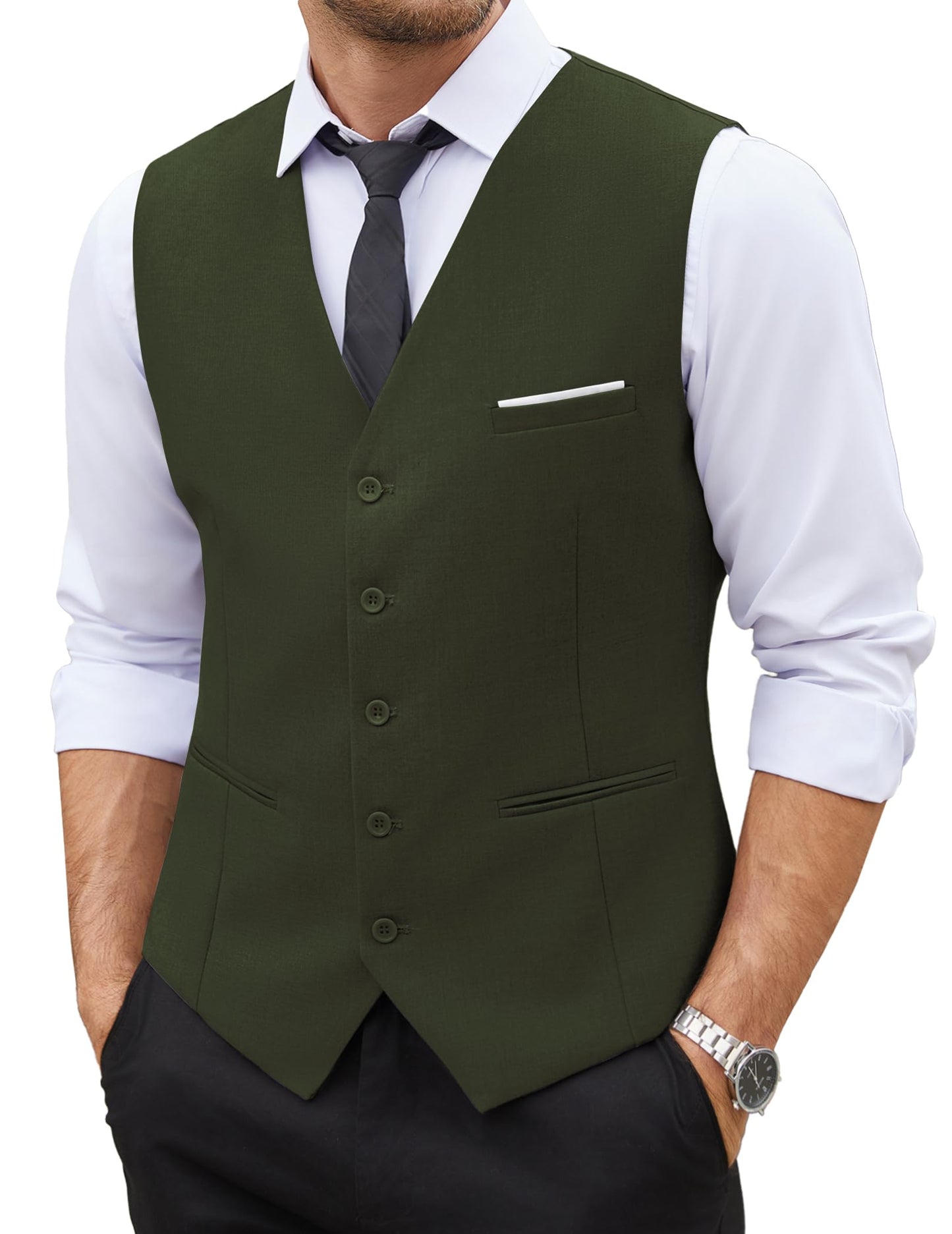 COOFANDY Men's Casual Dress Suit Vest Slim Fit Business Formal Waistcoat Vest