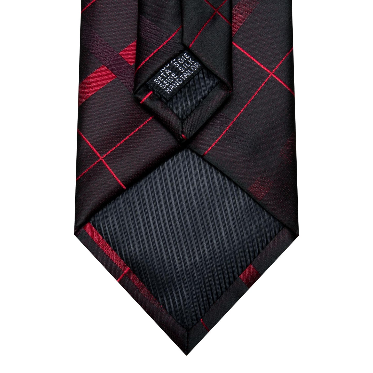 Barry.Wang Designer Classic Ties for Men Set Formal Pocket Square Cufflink Check Plaid