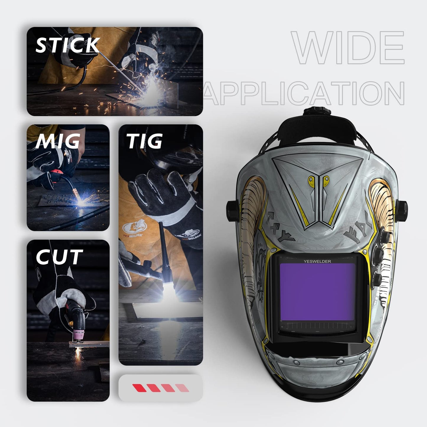 YESWELDER Large Viewing Screen 3.93"X3.66" True Color Solar Power Auto Darkening Welding Helmet, 4 Arc Sensor Wide Shade 4/5-9/9-13 for TIG MIG Arc Weld Grinding Welder Mask LYG-M800H-Q