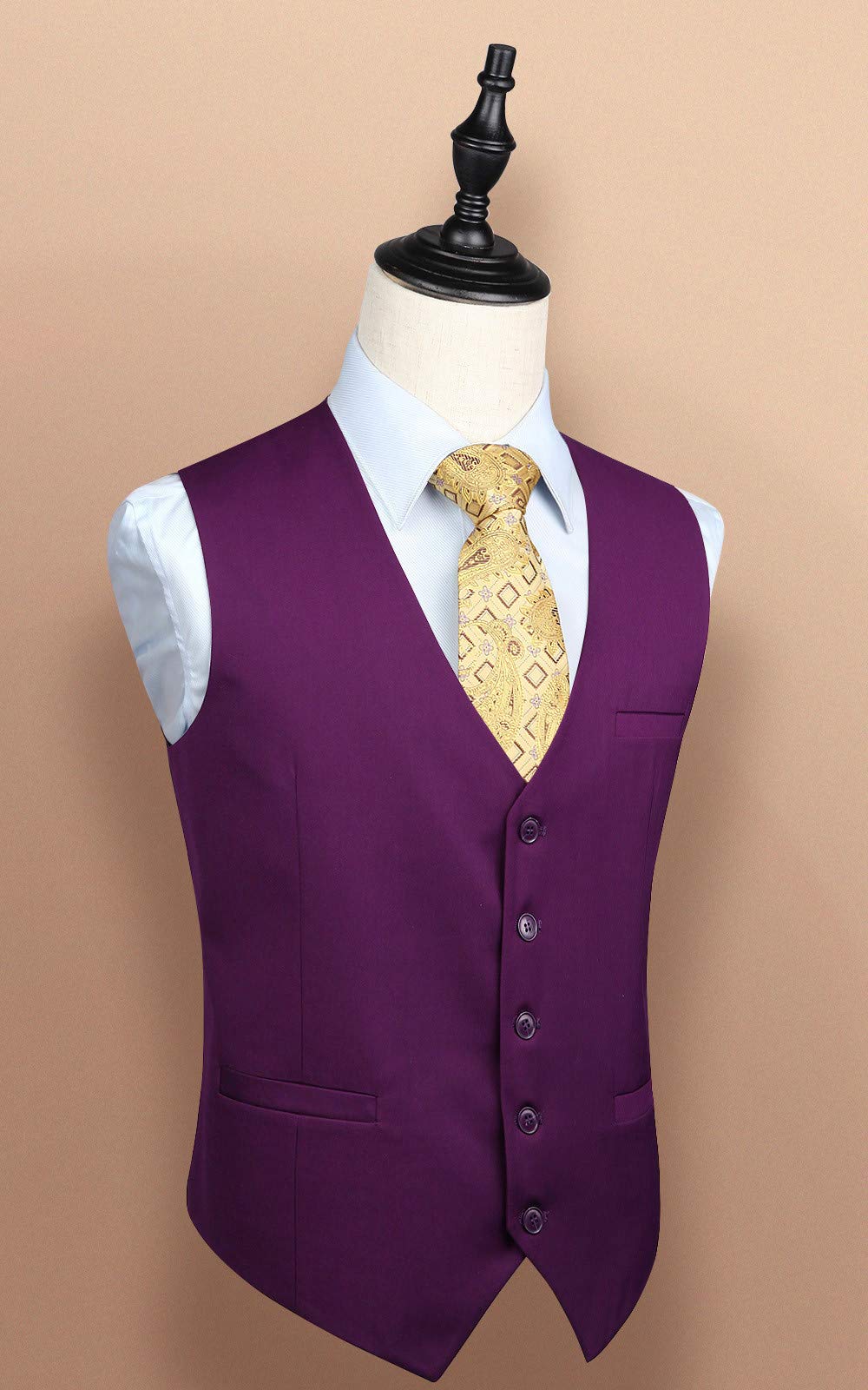 HISDERN Men's Suit Vest Business Formal Dress Waistcoat Vest with 3 Pockets for Suit or Tuxedo