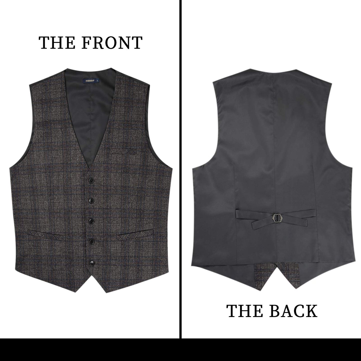 HISDERN Men's Suit Vest Business Plaid Formal Dress Waistcoat Slim Fit Vests for Men with 3 Pocket for Suit or Tuxedo