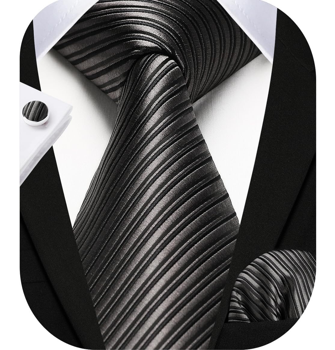 HISDERN Mens Ties Set Stripe Plaid Ties for Men and Pocket Square Cufflinks Formal Silk Necktie Wedding Business