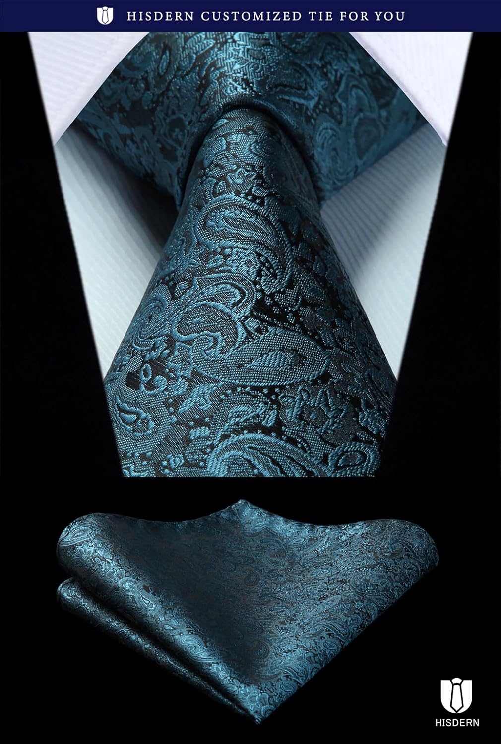 Men Floral Ties Woven Classic 3.4" NeckTie Set Formal Tie Pocket Square for Wedding with Handkerchief