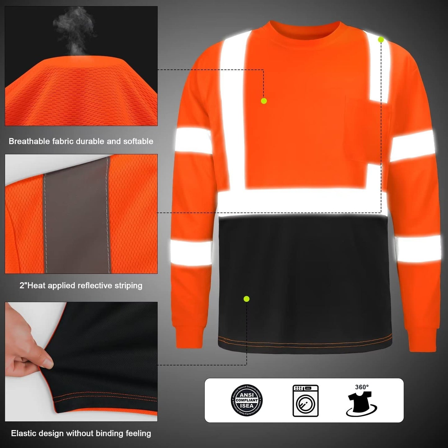 High Visibility Shirts Quick Dry Safety T Shirts with Reflective Strips and Pocket Short Sleeve Mesh Hi Vis Construction Work Class 2 Shirt for Men/Women Black Bottom Lime,Medium