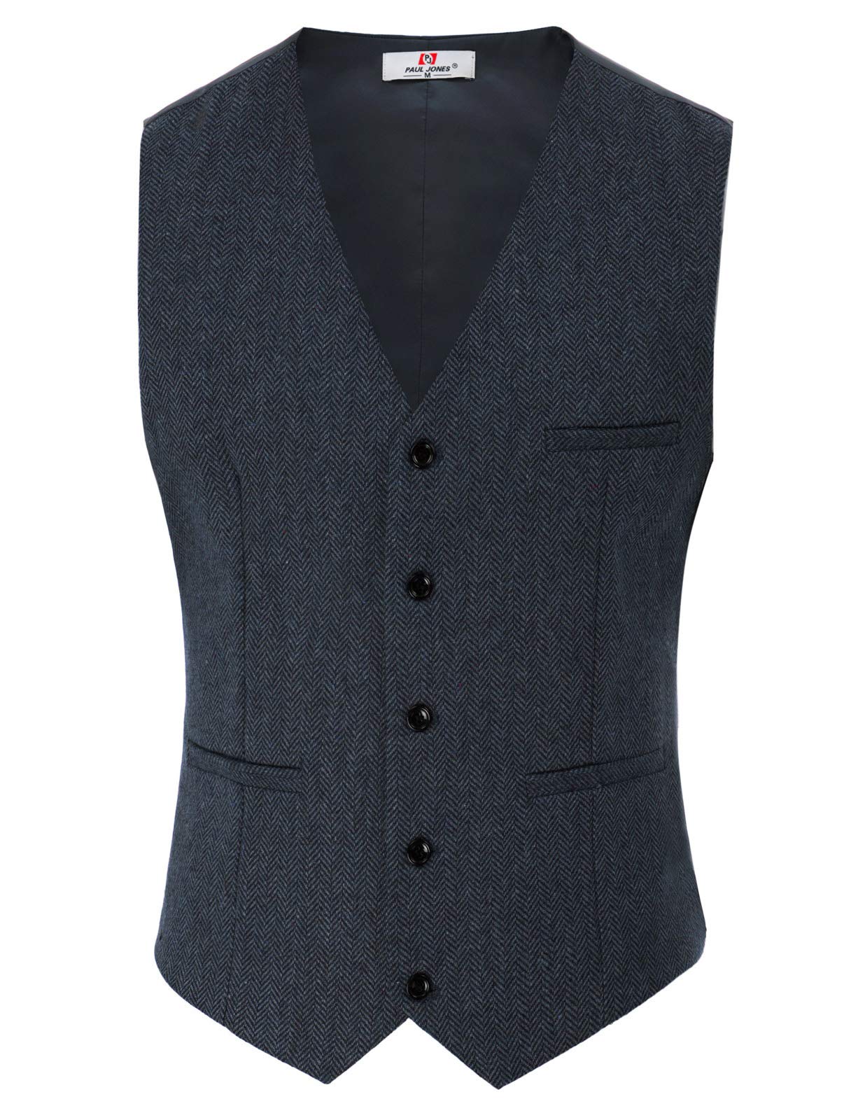 PJ PAUL JONES Men's Herringbone Tweed Suit Vest Casual Wool Blend Waistcoat