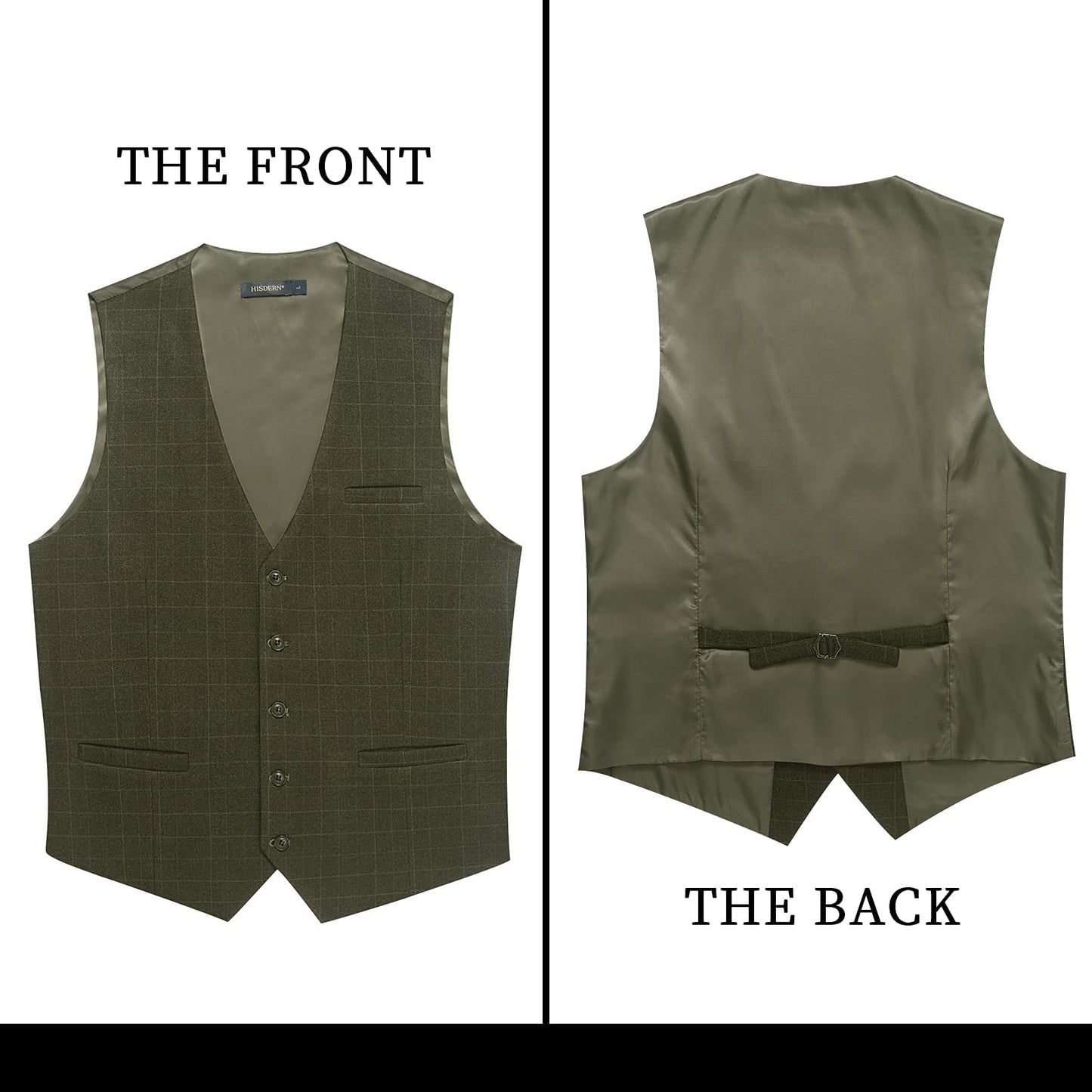 HISDERN Men's Suit Vest Plaid Dress Vest for Men Slim Fit Formal Business Waistcoat Tuxedo V-Ncek Solid Vest for Wedding