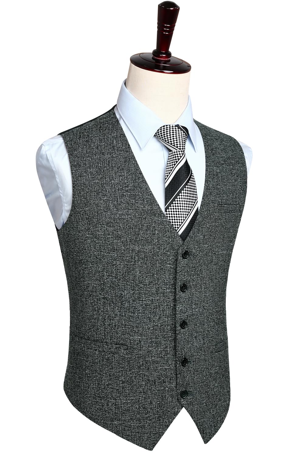 HISDERN Men's Suit Vest Plaid Dress Vest for Men Slim Fit Formal Business Waistcoat Tuxedo V-Ncek Solid Vest for Wedding