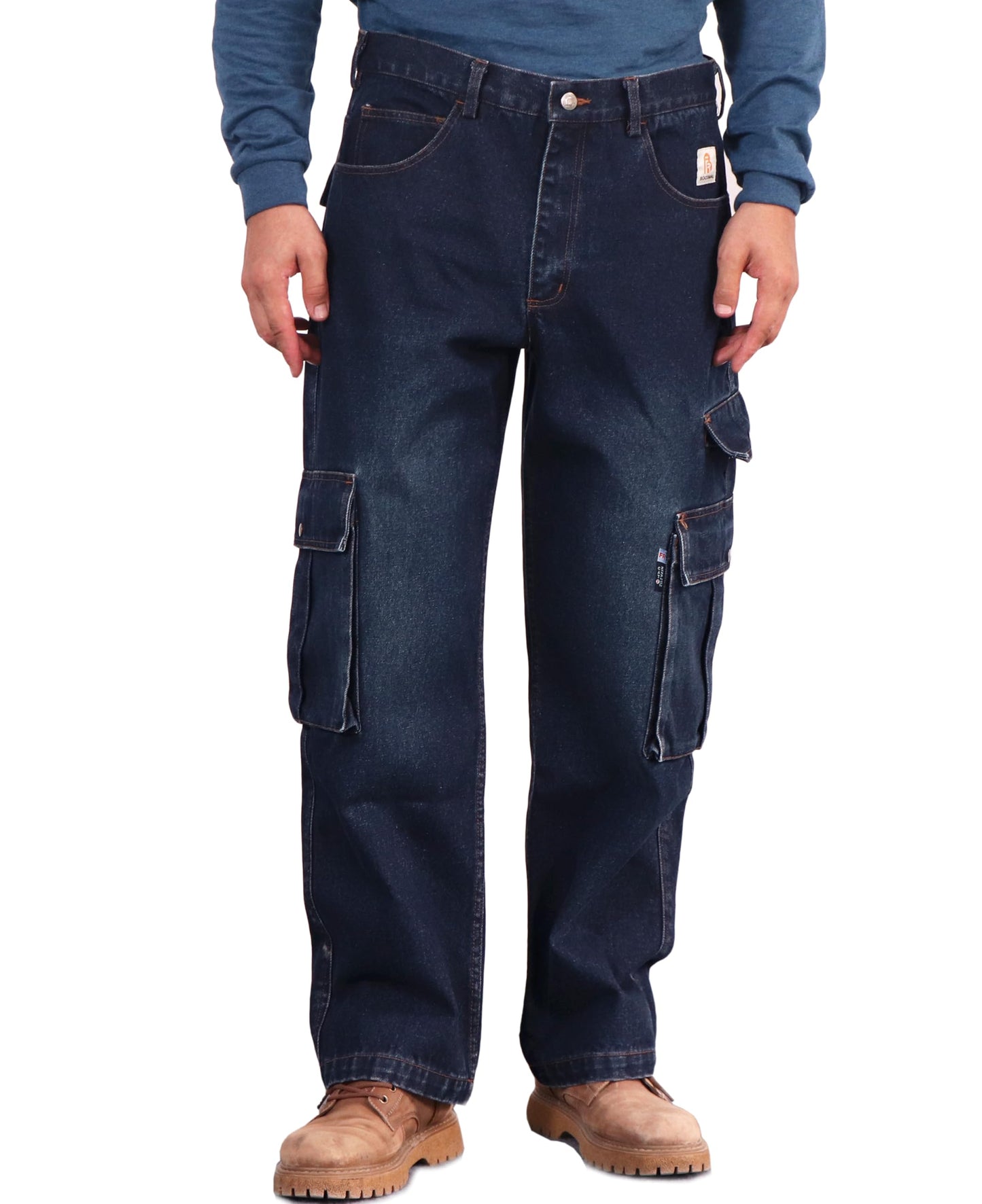 BOCOMAL FR Jeans Cargo Utility 8 Pockets Prewashed NFPA2112 CAT2 Flame Resistant/Fire Retardant FR Pants for Men